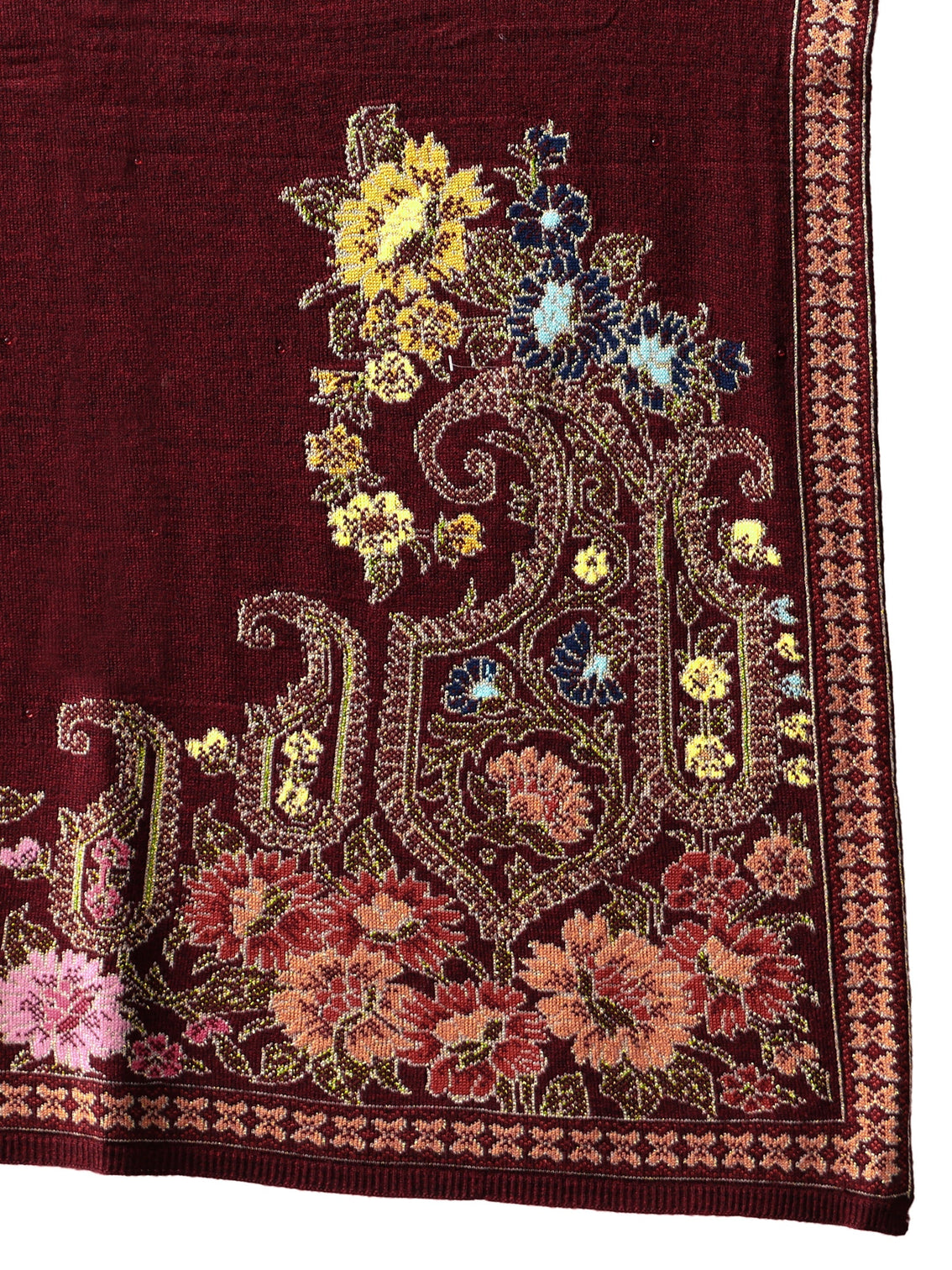 Mameraa Maroon Floral Knitted Acrylic Wrap Shawl
