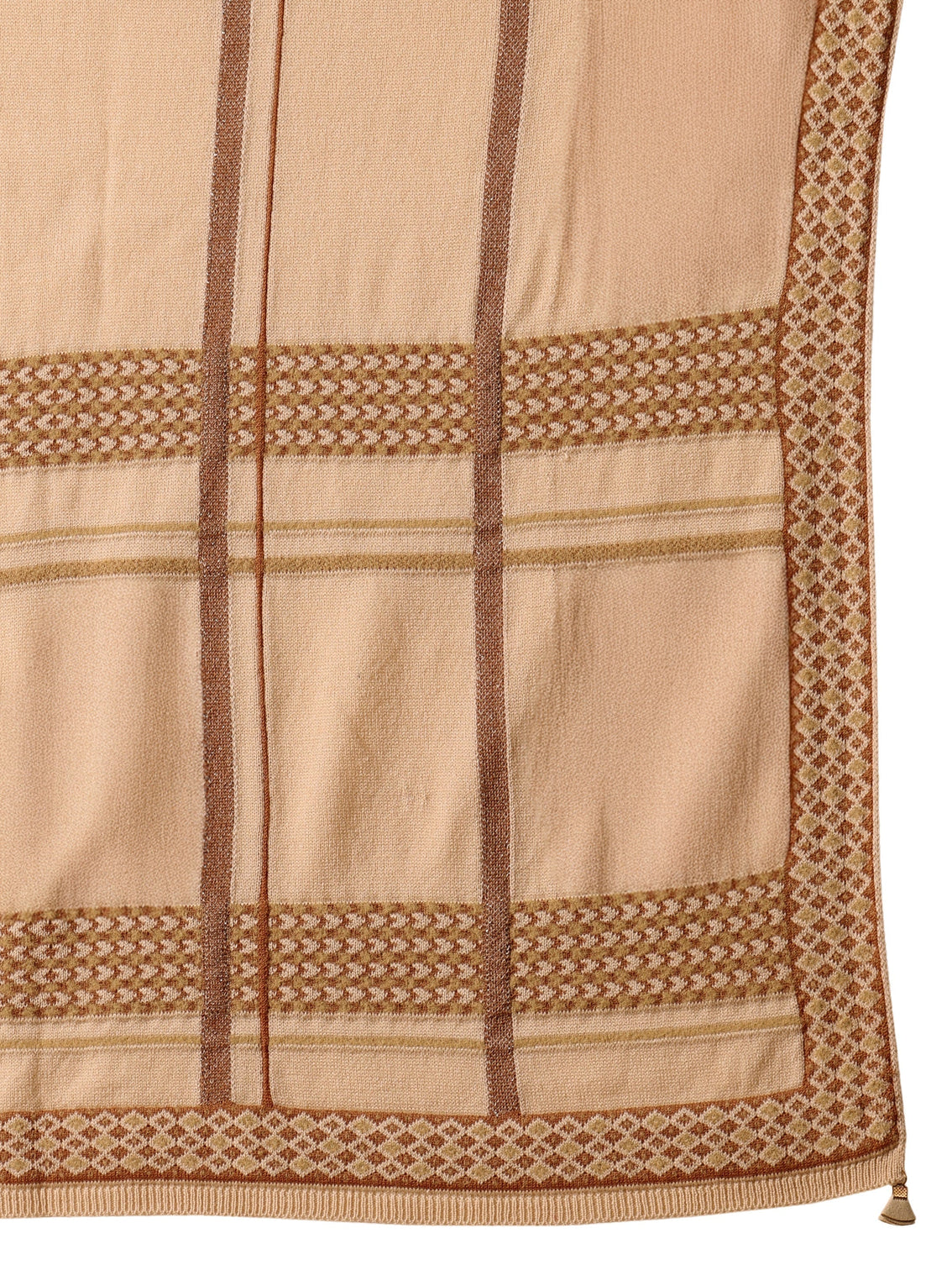 Mameraa Beige Striped Knitted Acrylic Wrap Shawl
