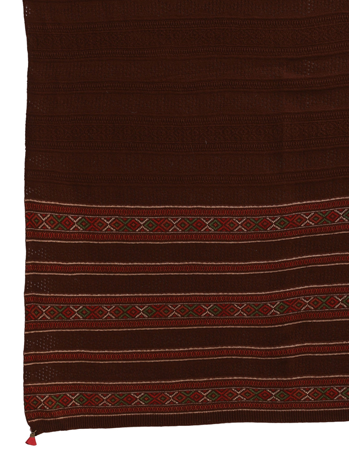 Mameraa Brown Ethnic Striped Knitted Acrylic Wrap Shawl