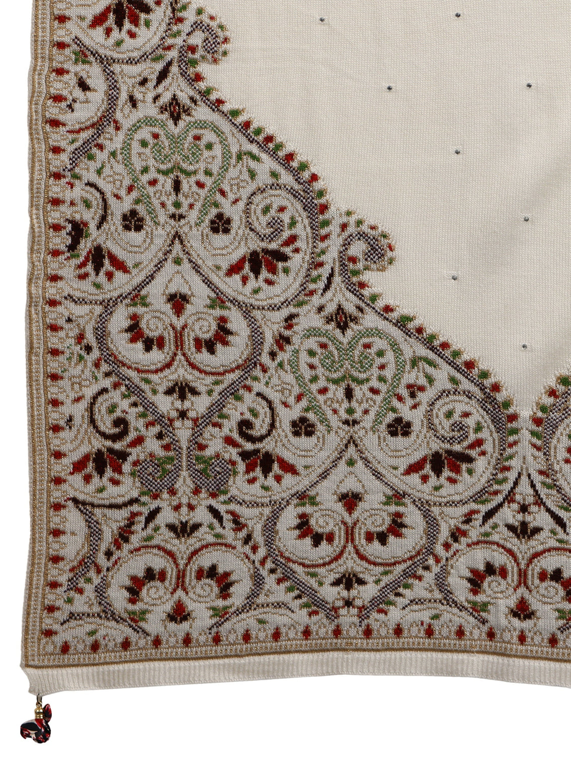 Mameraa White Floral Knitted Acrylic Wrap Shawl