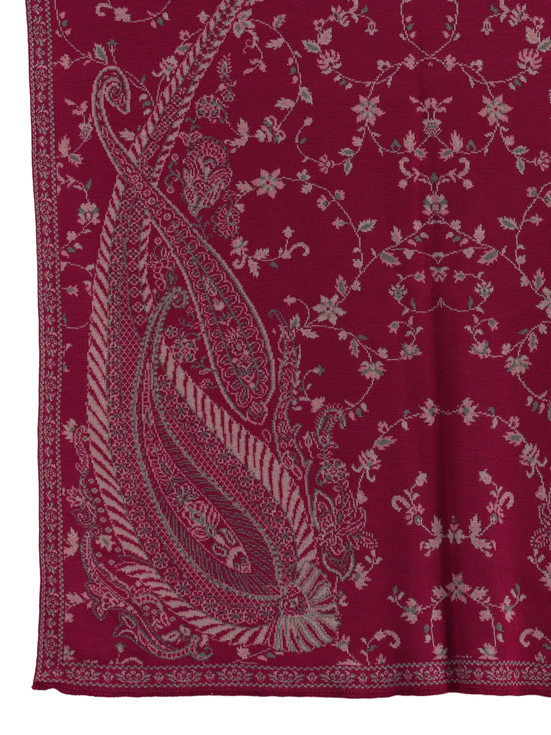 Mameraa Raspberry Pink Paisley Knitted Acrylic Shawl
