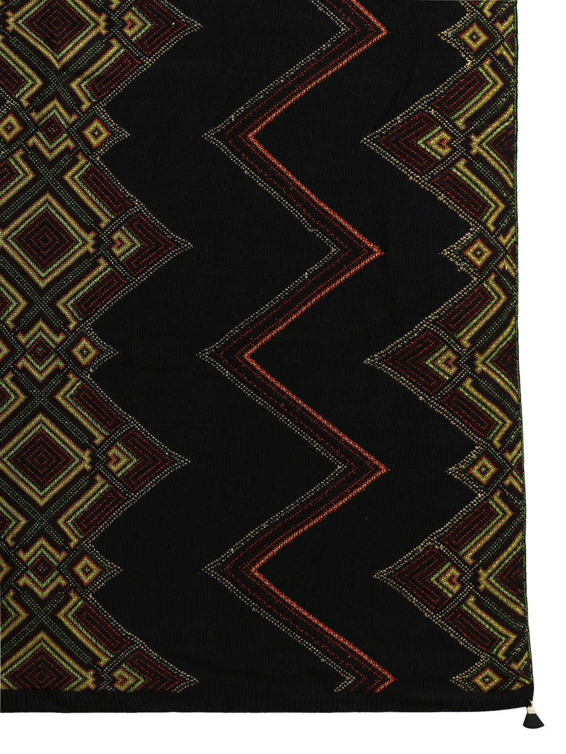 Mameraa Black Geometric Knitted Acrylic Wrap Shawl
