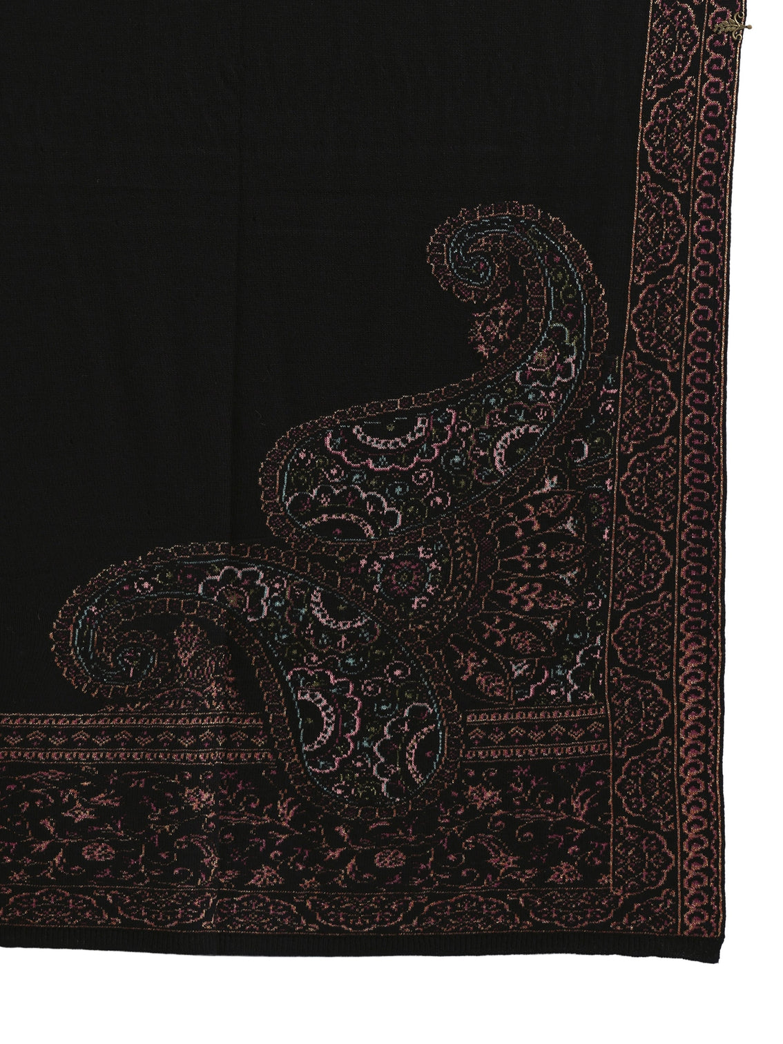 Mameraa Black Paisley Knitted Acrylic Wrap Shawl