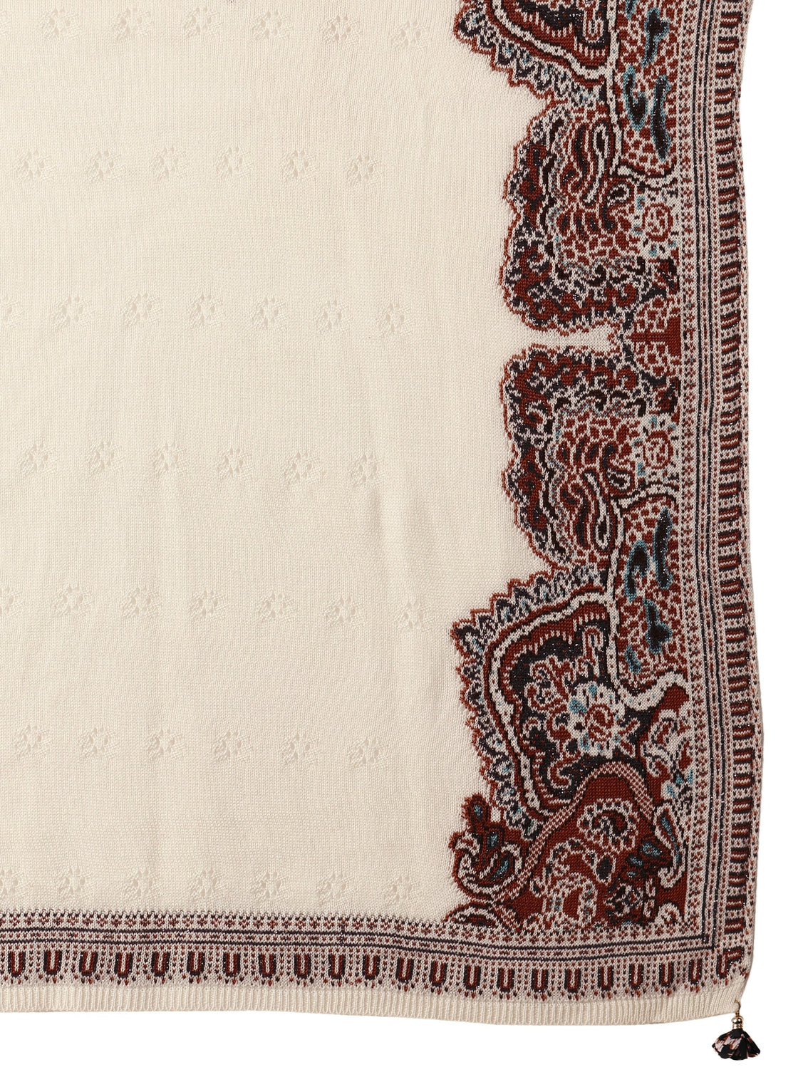 Mameraa White Knitted Acrylic Wrap Shawl