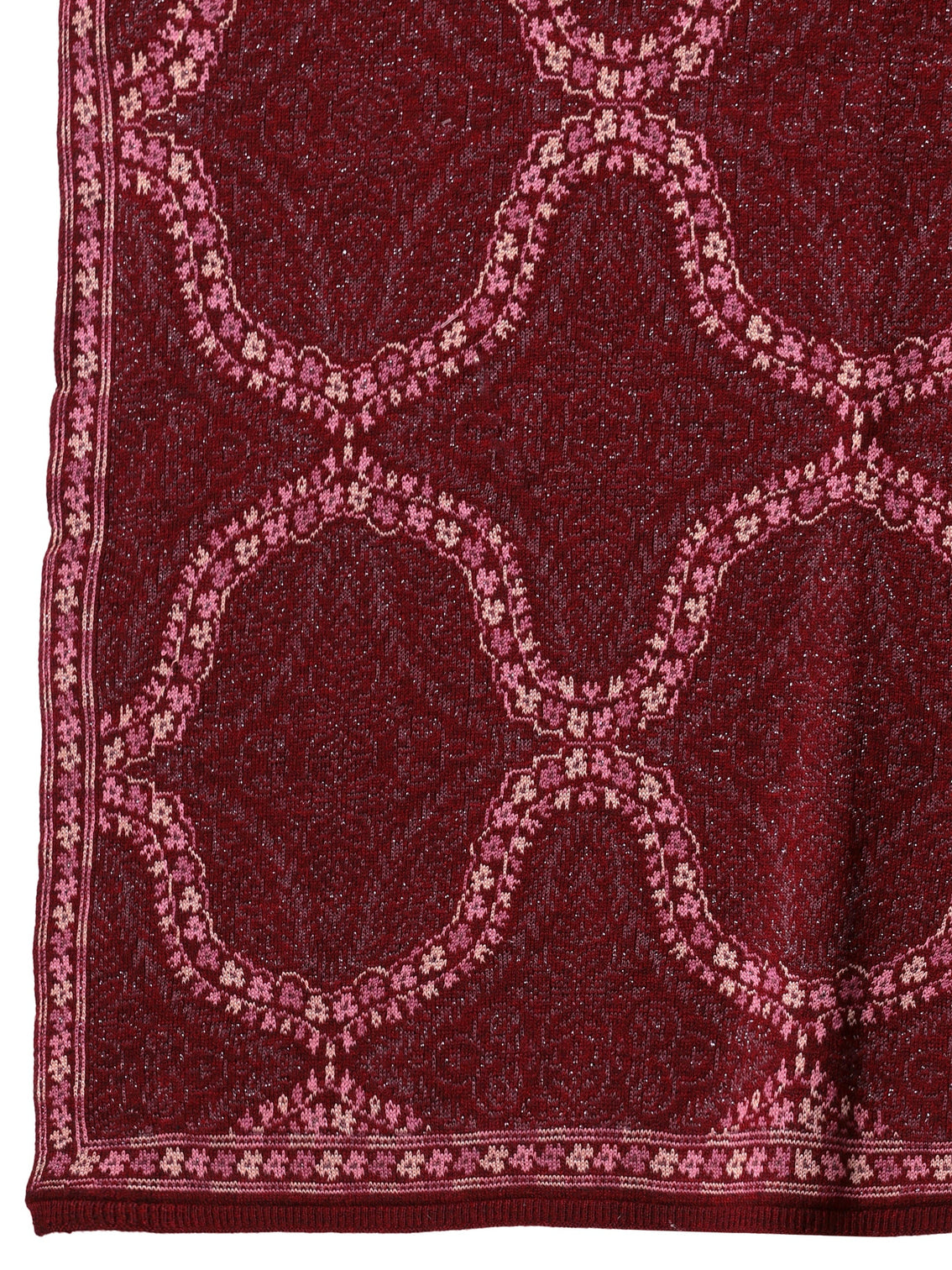 Mameraa Maroon Geometric Knitted Acrylic Wrap Shawl