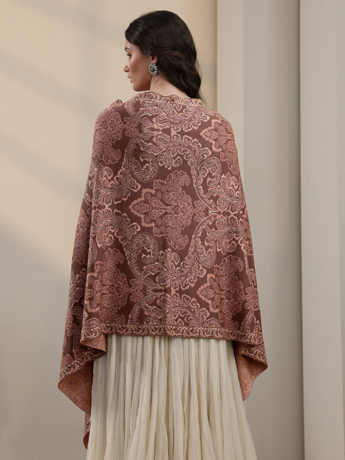 Mameraa Mauve Floral Knitted Acrylic Wrap Shawl