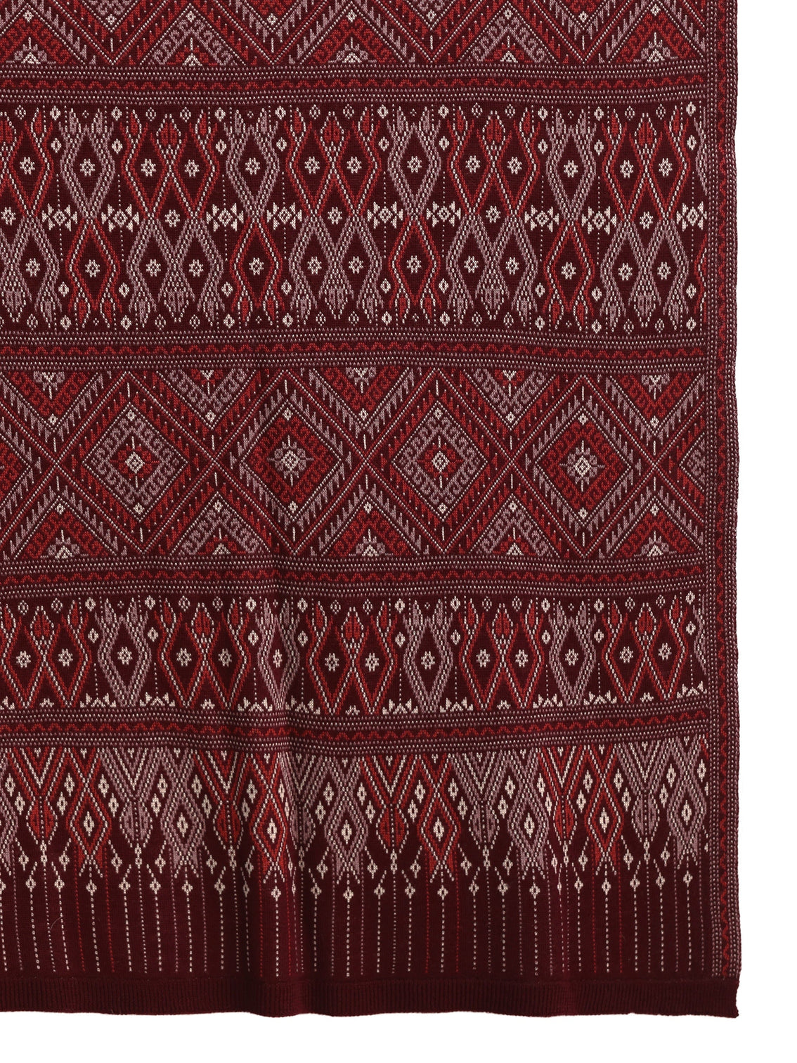 Mameraa Maroon Geometric Knitted Acrylic Shawl