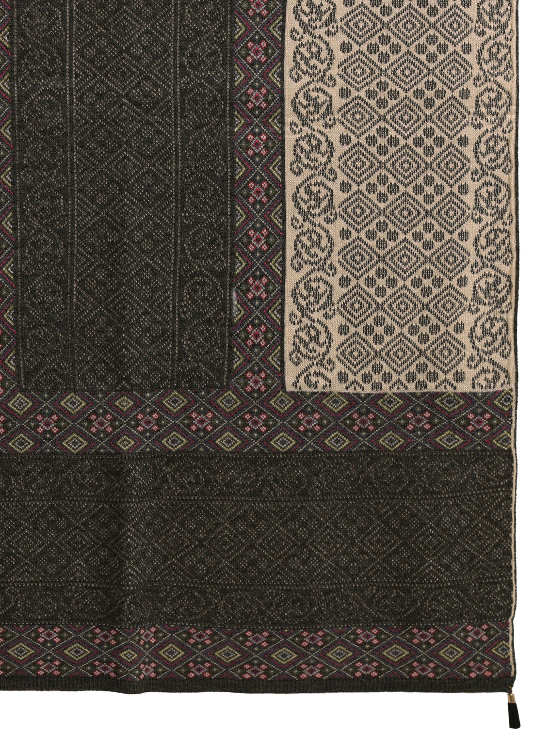 Mameraa Grey Geometric Knitted Acrylic Wrap Shawl