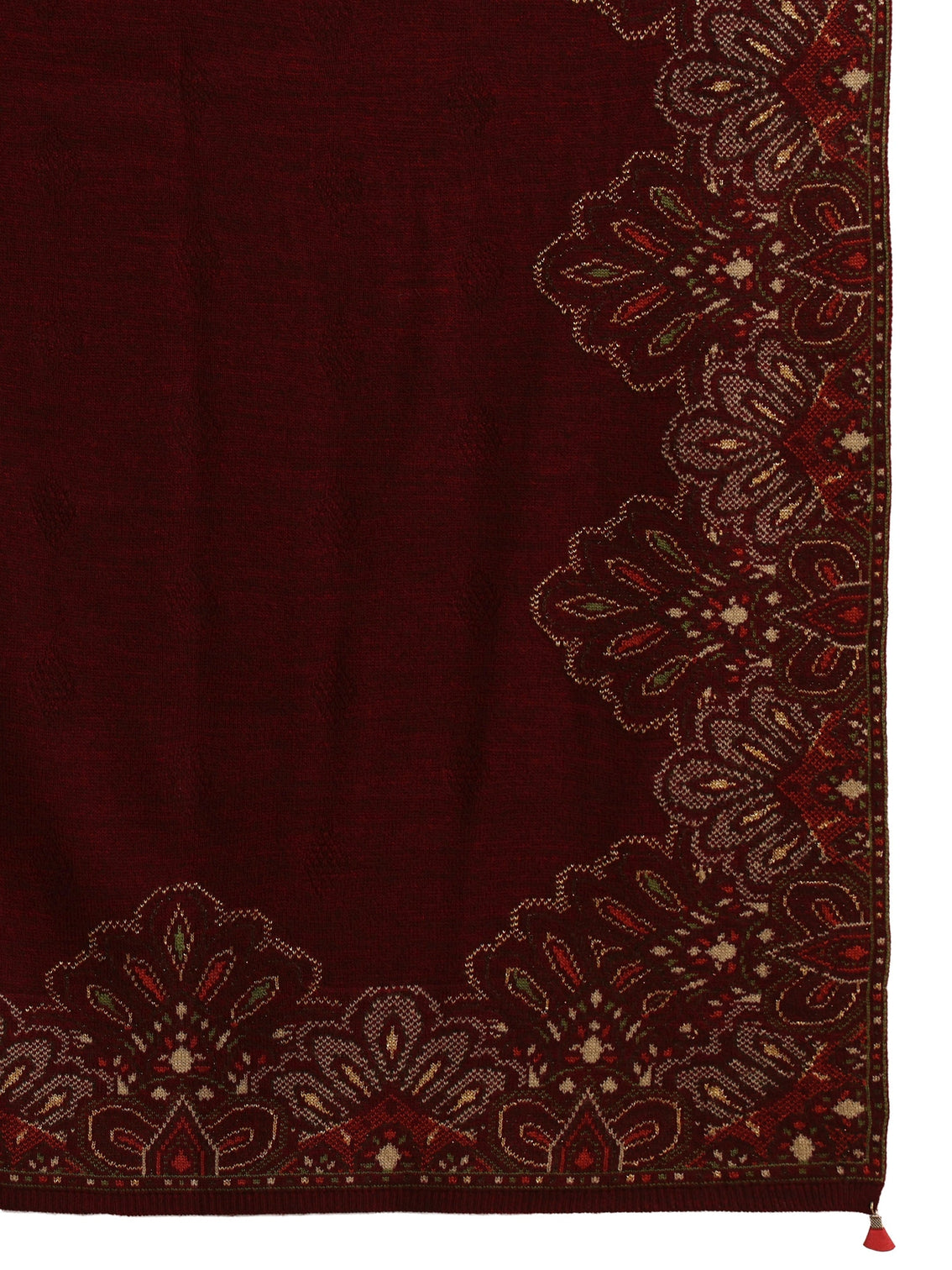 Mameraa Maroon Ethnic Knitted Acrylic Wrap Shawl