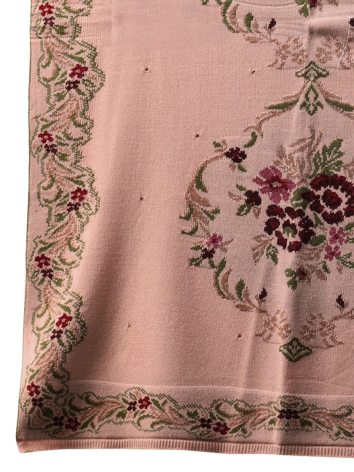 Mameraa Beige Floral Knitted Acrylic Wrap Shawl