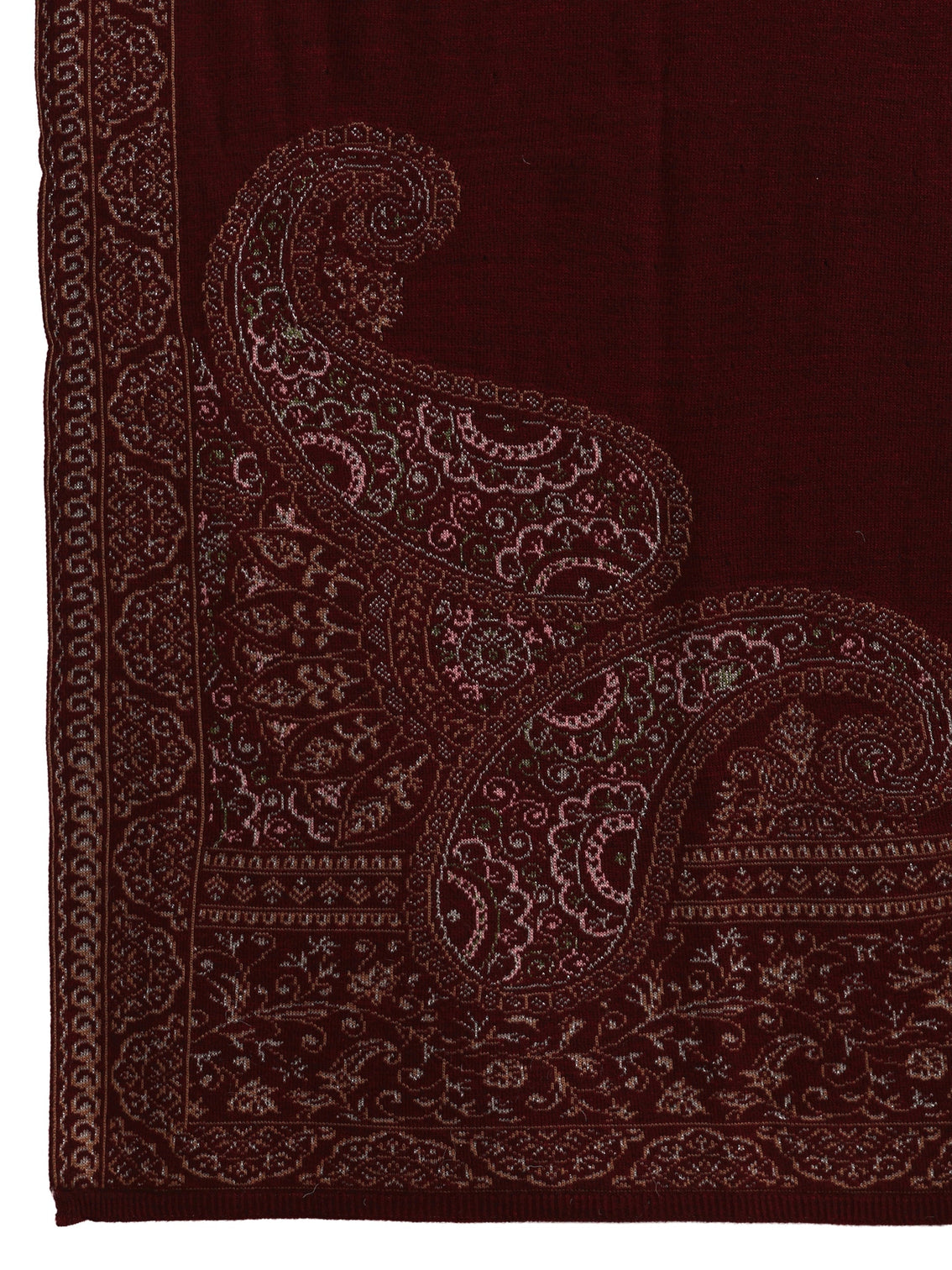 Mameraa Maroon Paisley Knitted Acrylic Wrap Shawl