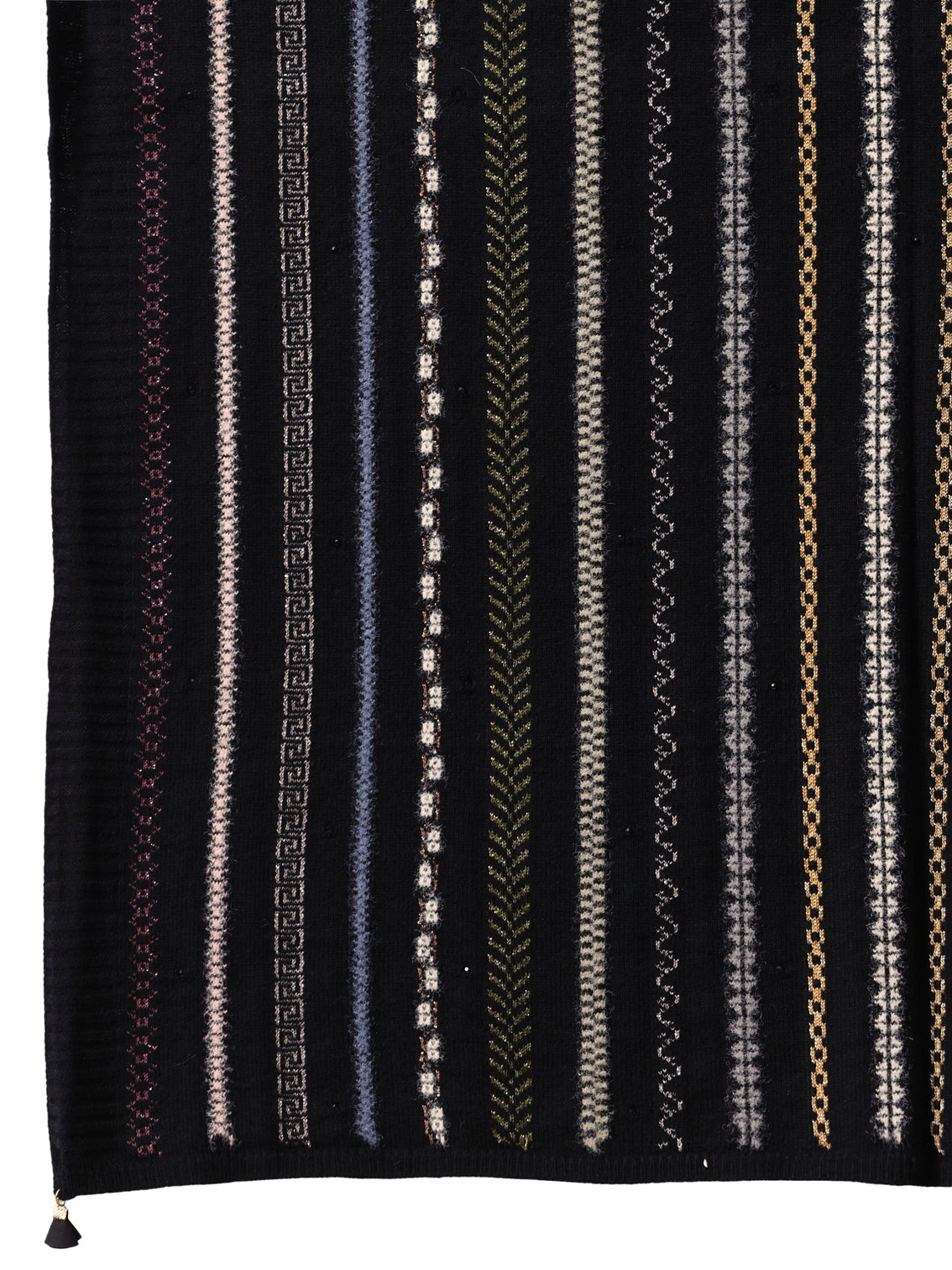 Mameraa Black Striped Knitted Acrylic Wrap Shawl