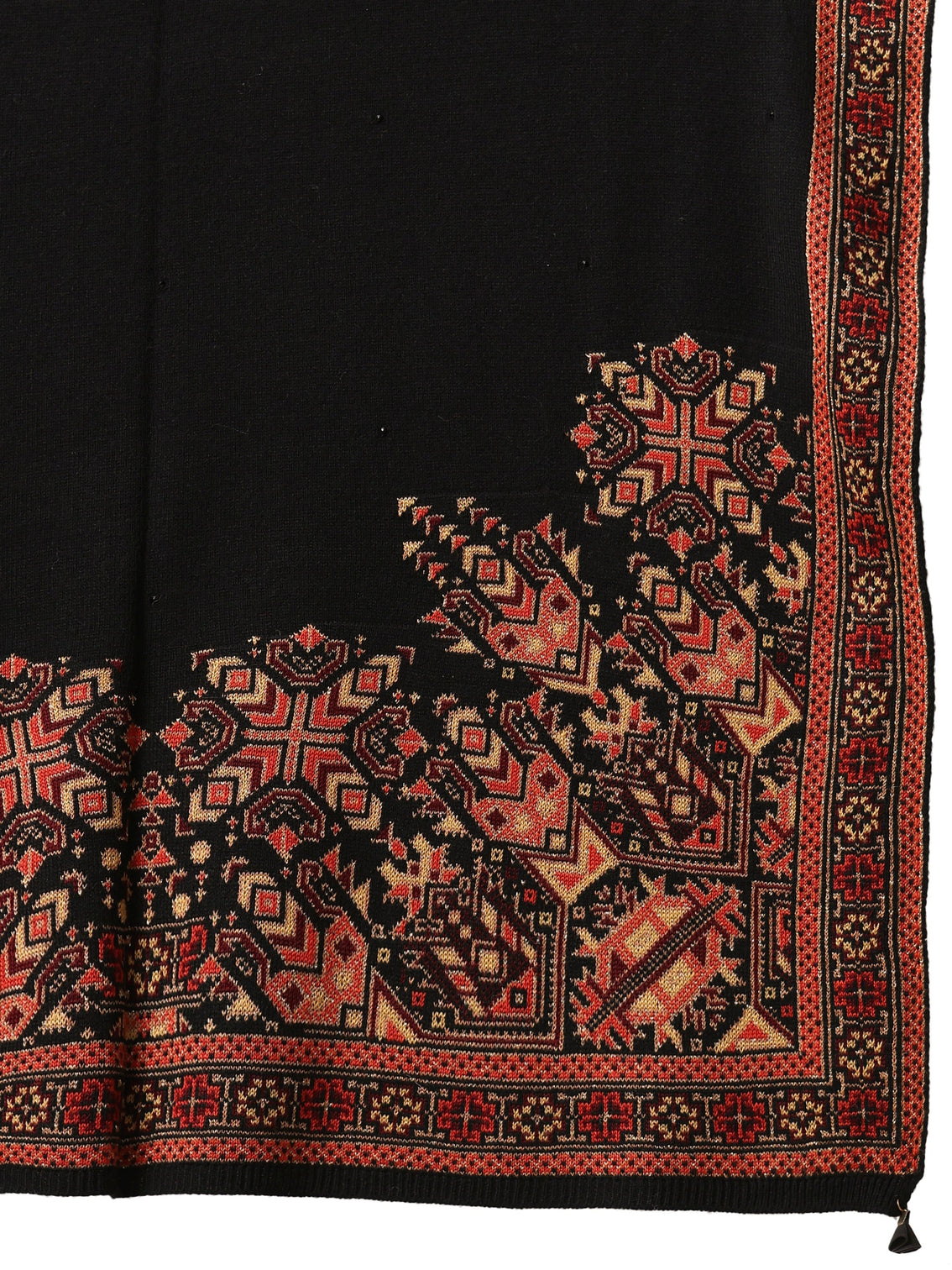 Mameraa Black Geometric Knitted Acrylic Wrap Shawl