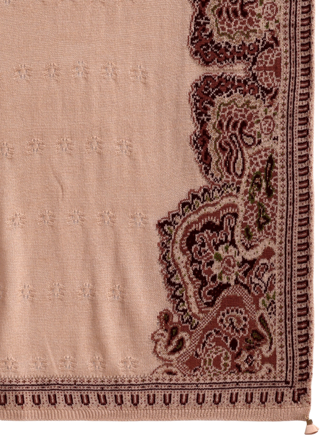 Mameraa Beige Ethnic Mesh Knitted Acrylic Wrap Shawl