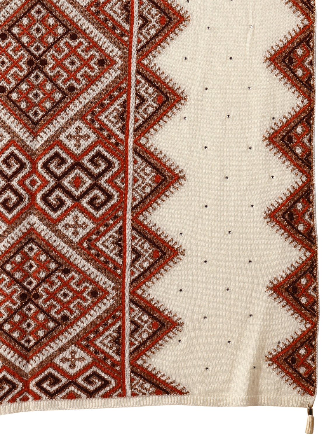 Mameraa White Geometric Knitted Acrylic Wrap Shawl