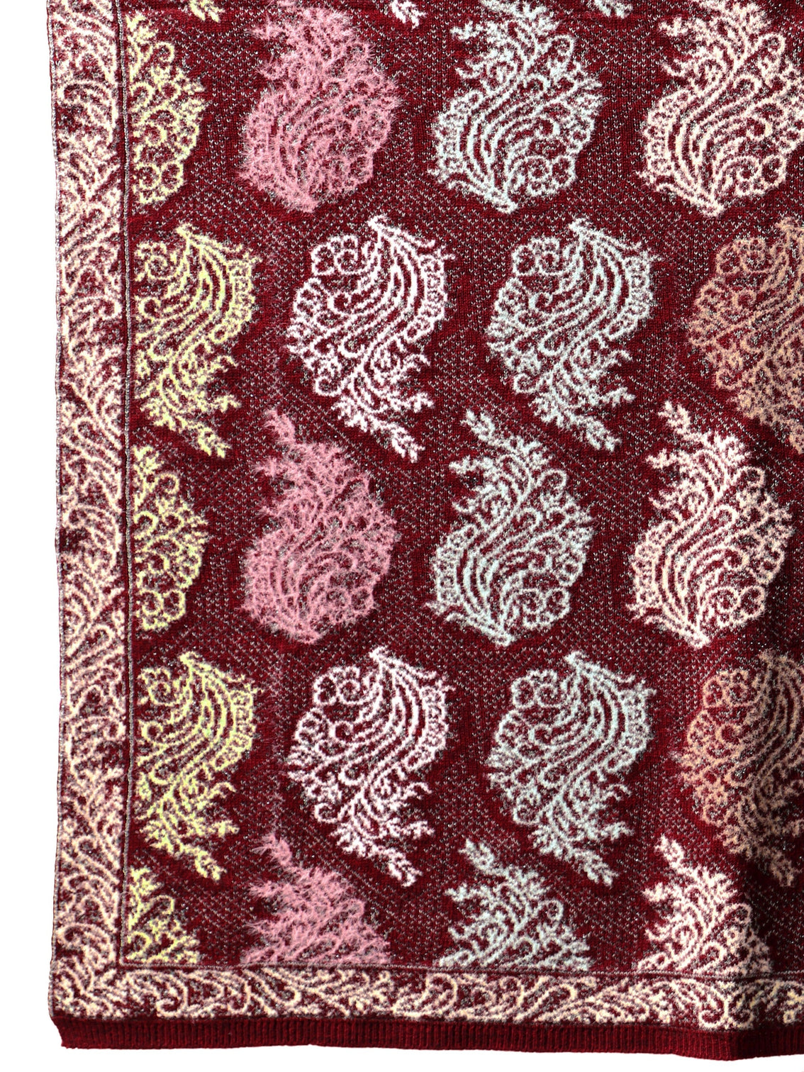 Mameraa Maroon Floral Knitted Acrylic Wrap Shawl