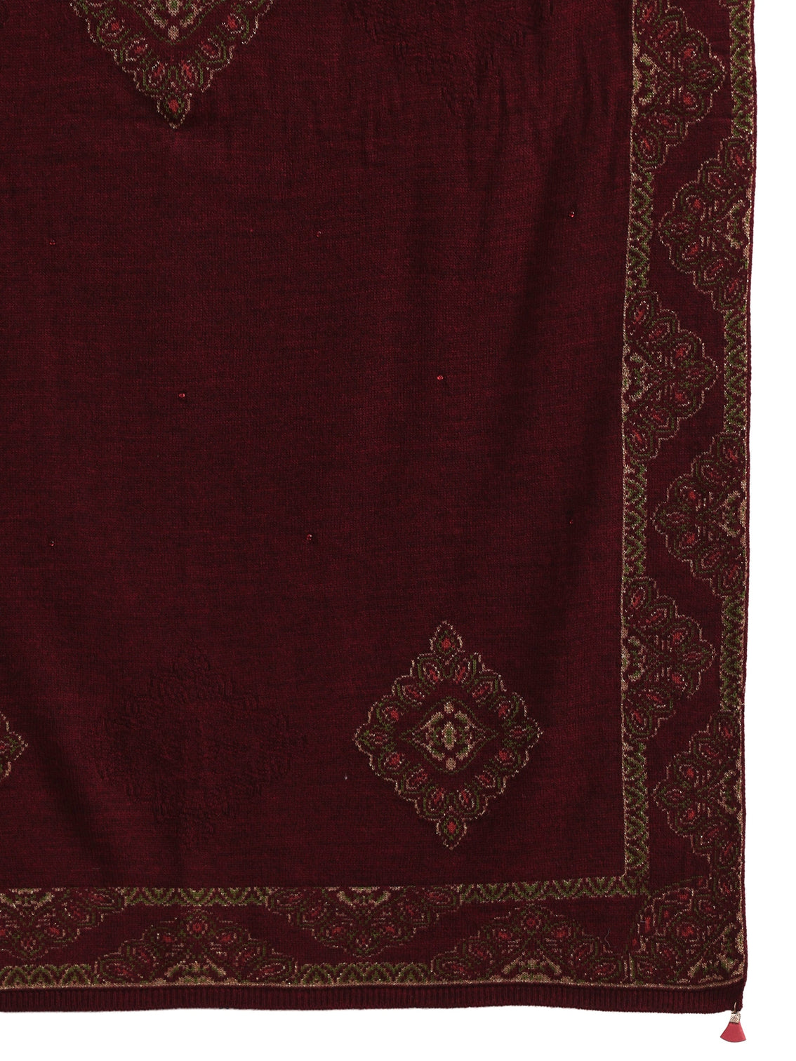 Mameraa Maroon Ethnic Knitted Acrylic Wrap Shawl