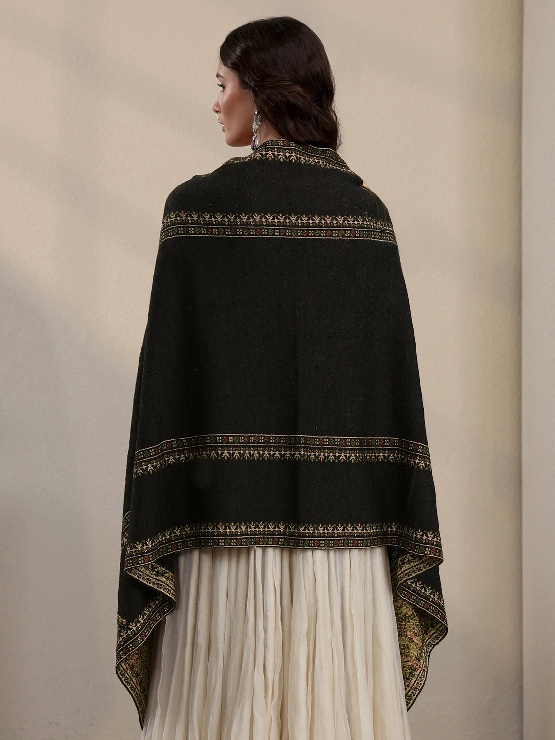 Mameraa Black Ethnic Knitted Acrylic Wrap Shawl
