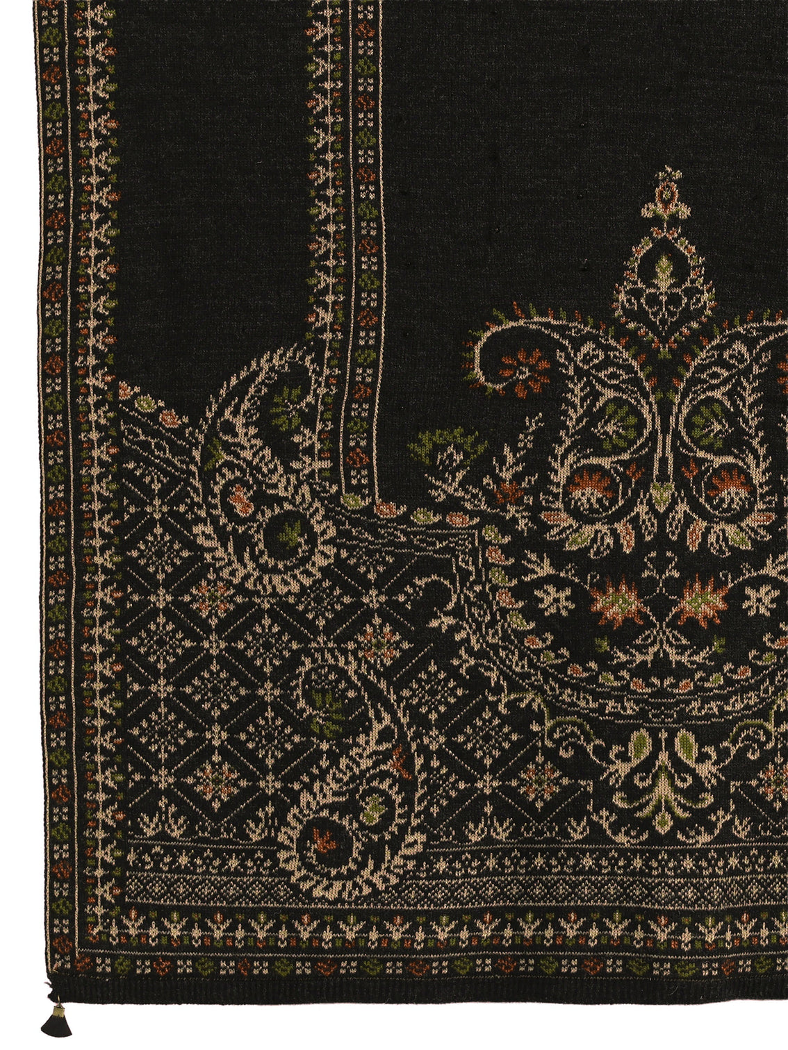 Mameraa Black Ethnic Knitted Acrylic Wrap Shawl