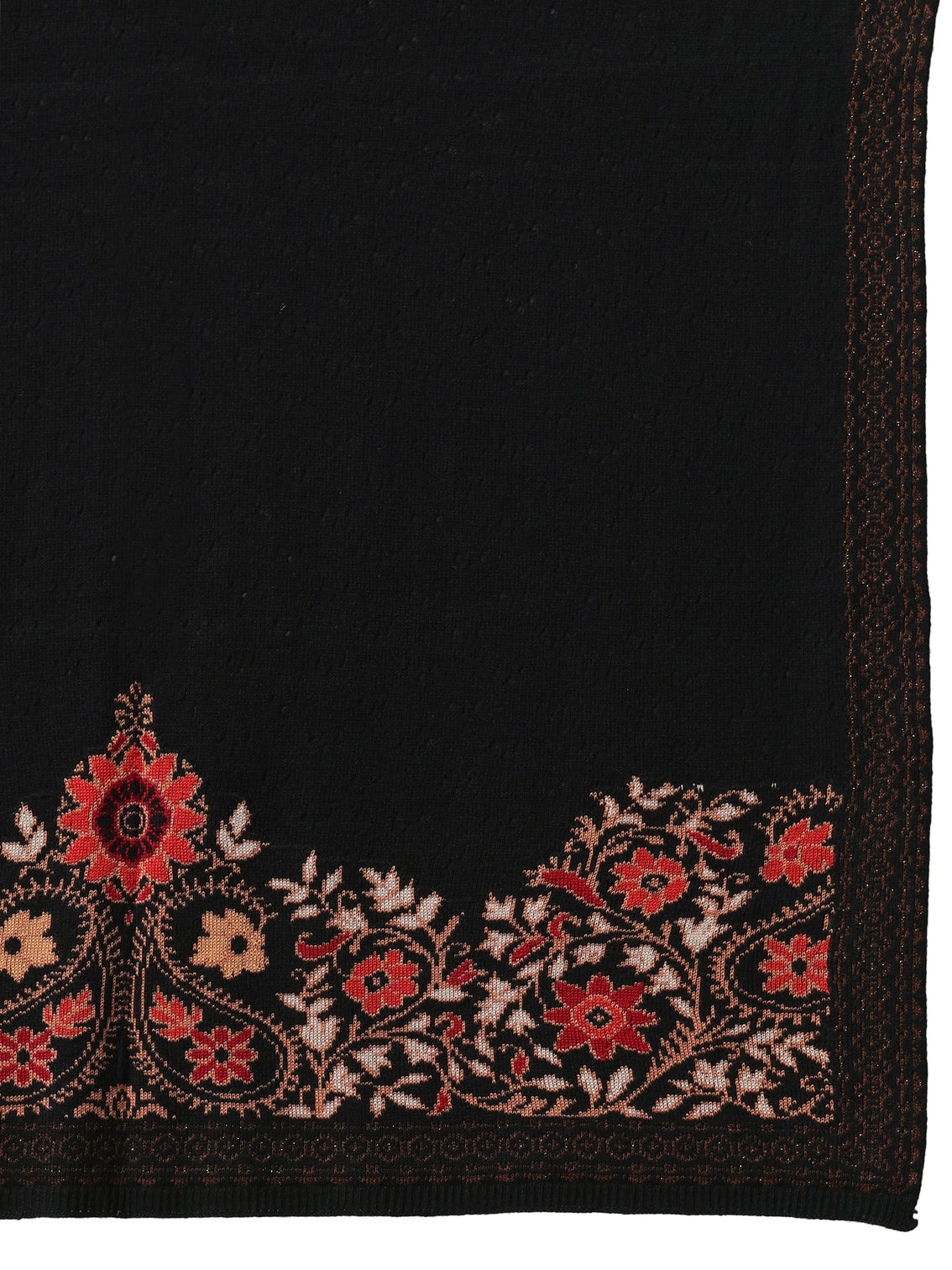 Mameraa Black Floral Knitted Acrylic Wrap Shawl