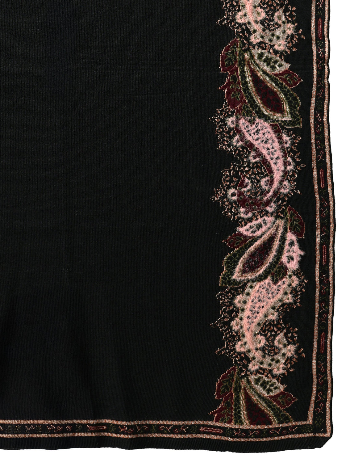 Mameraa Black Paisley Knitted Acrylic Wrap Shawl