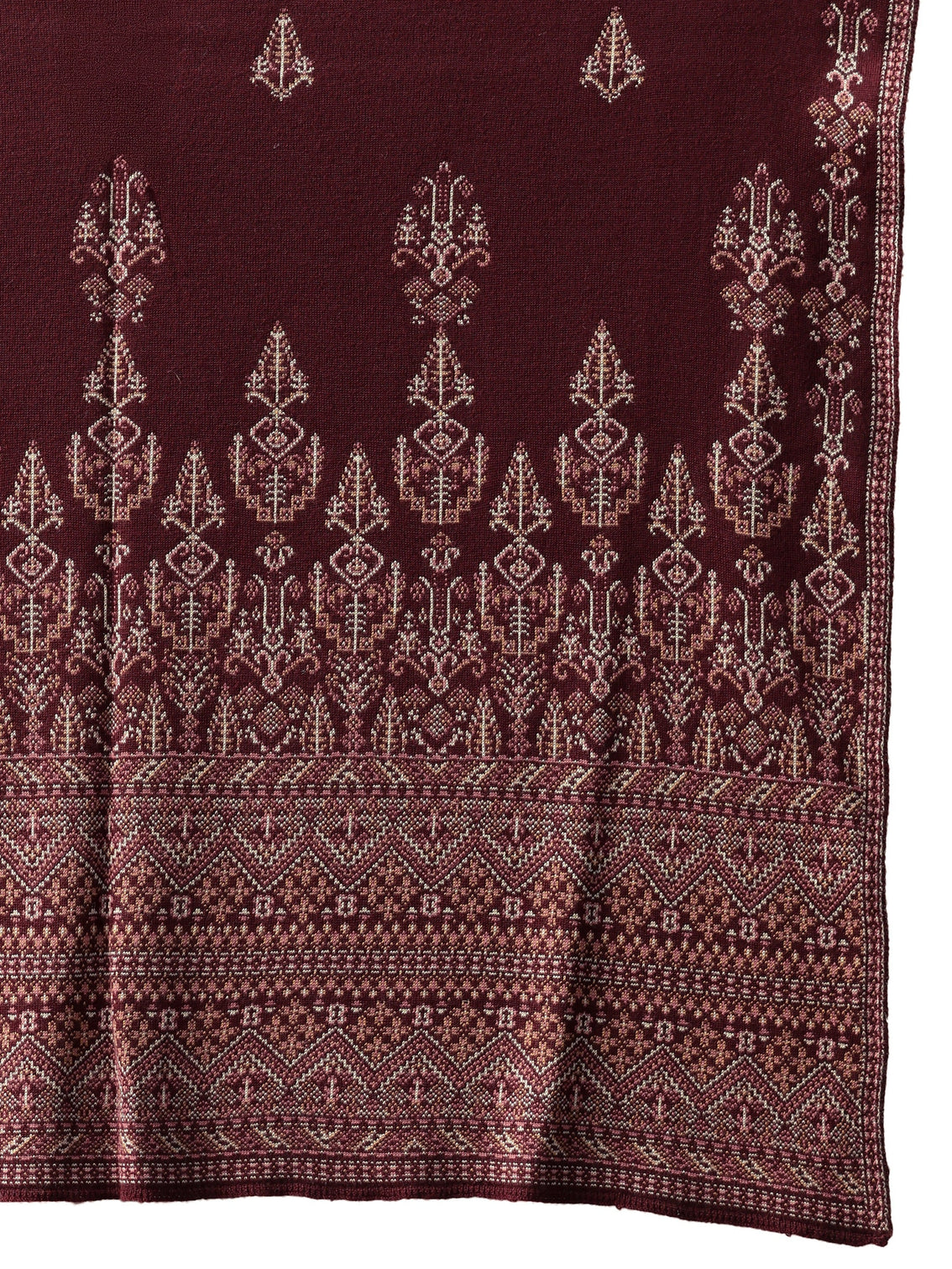 Mameraa Maroon Ethnic Knitted Acrylic Wrap Shawl