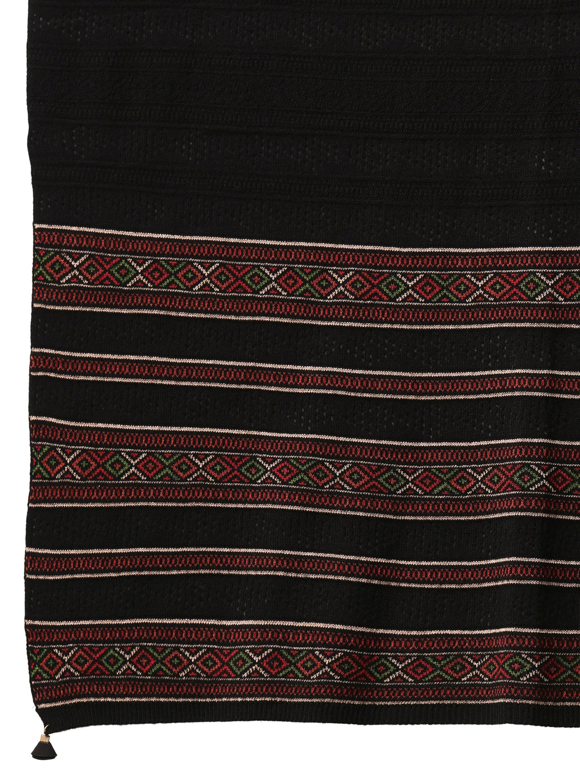 Mameraa Black Ethnic Knitted Acrylic Wrap Shawl