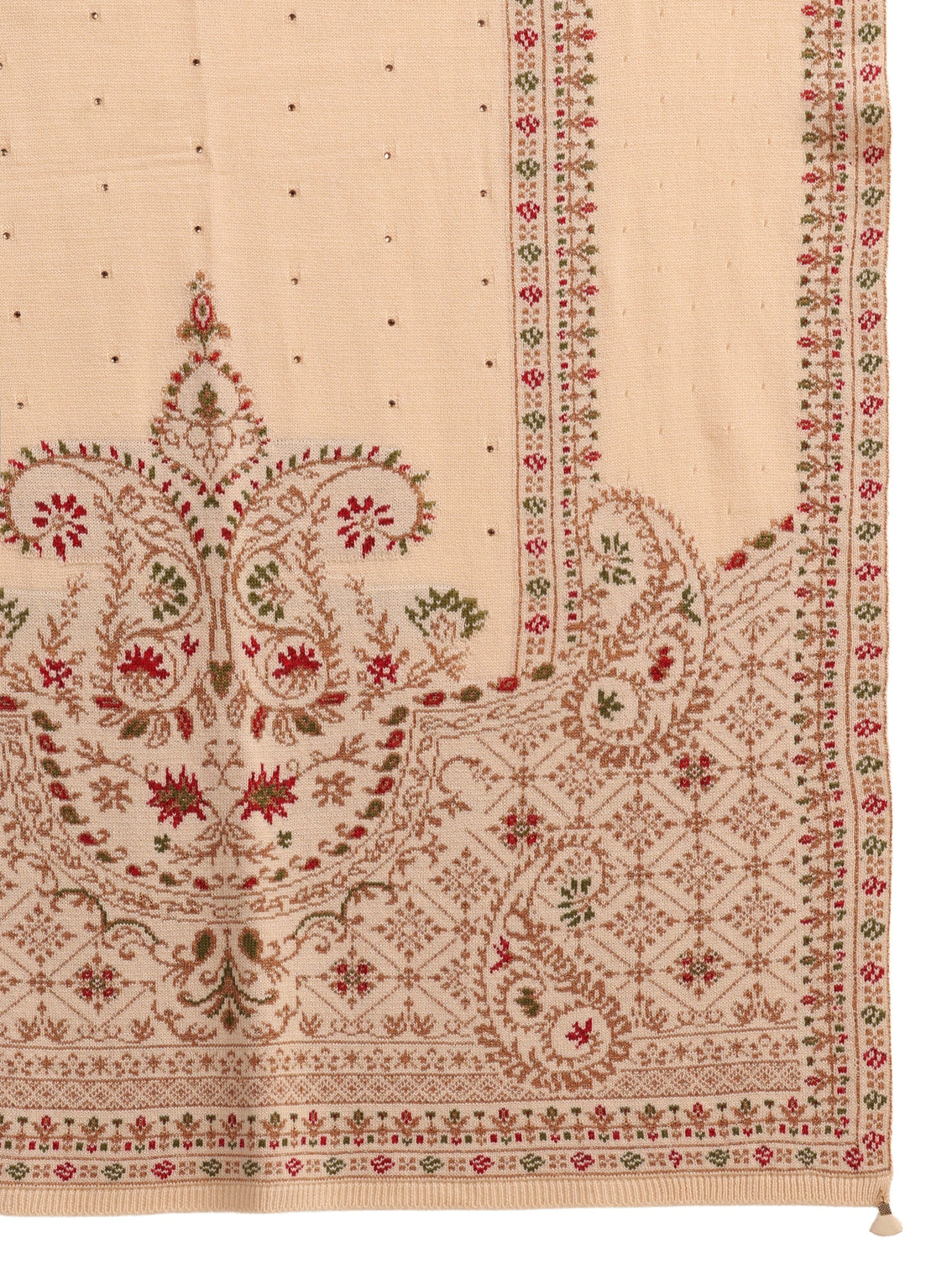 Mameraa Beige Floral Knitted Acrylic Wrap Shawl