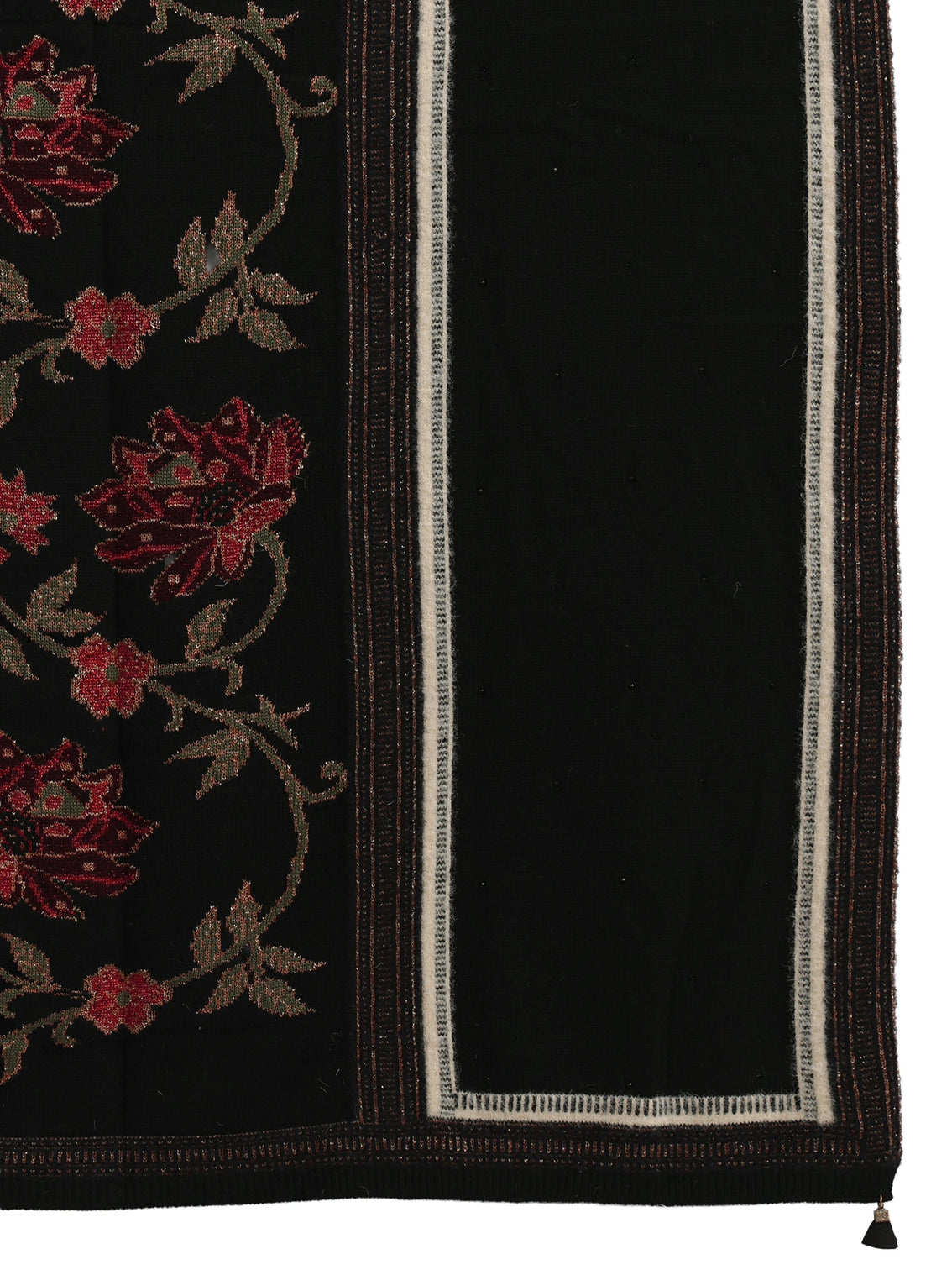 Mameraa Black Floral Knitted Acrylic Shawl