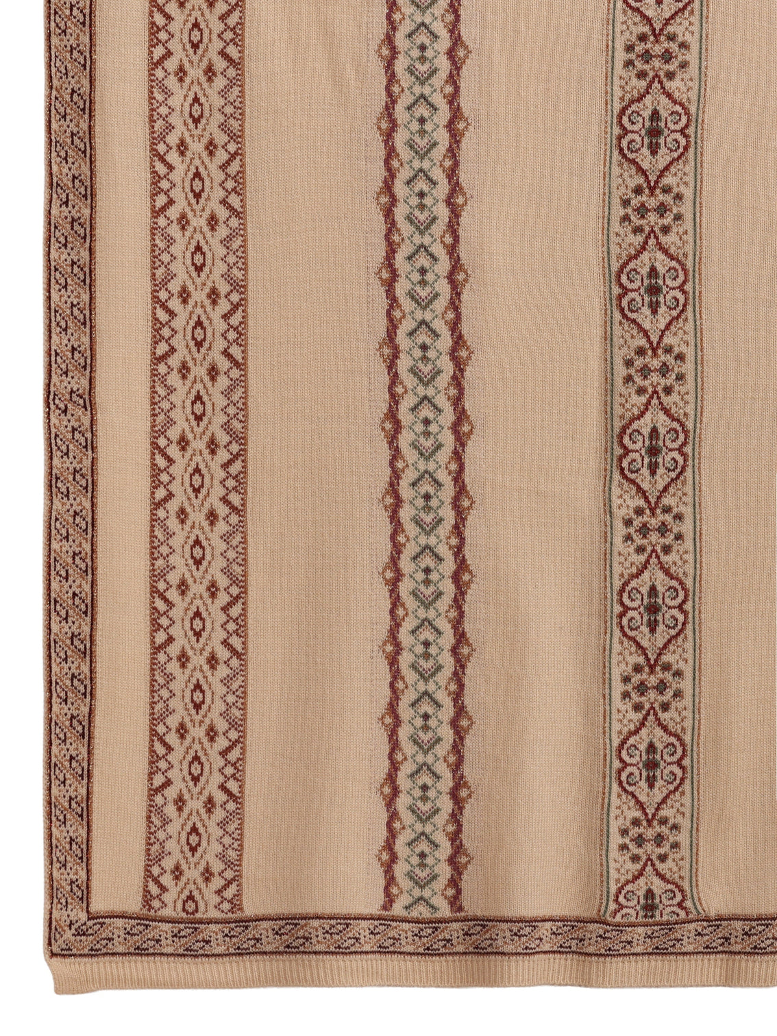 Mameraa Beige Ethnic Knitted Acrylic Wrap Shawl