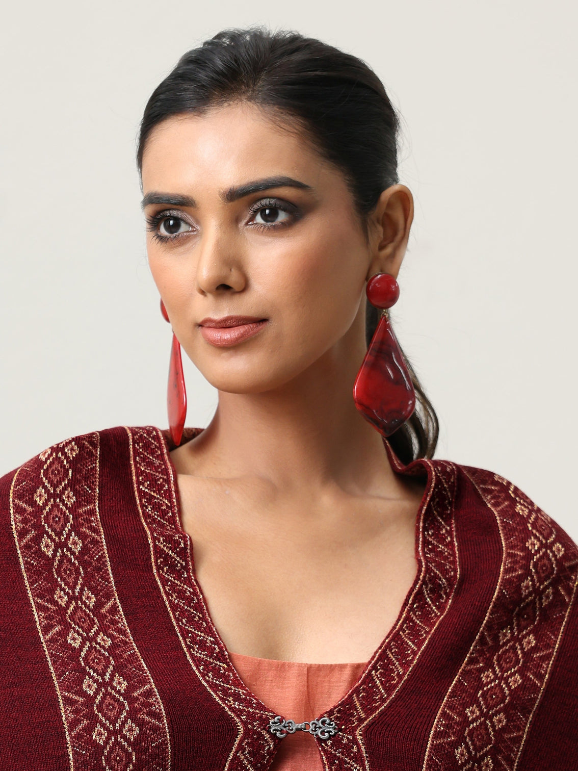 Mameraa Maroon Ethnic Knitted Acrylic Wrap Shawl