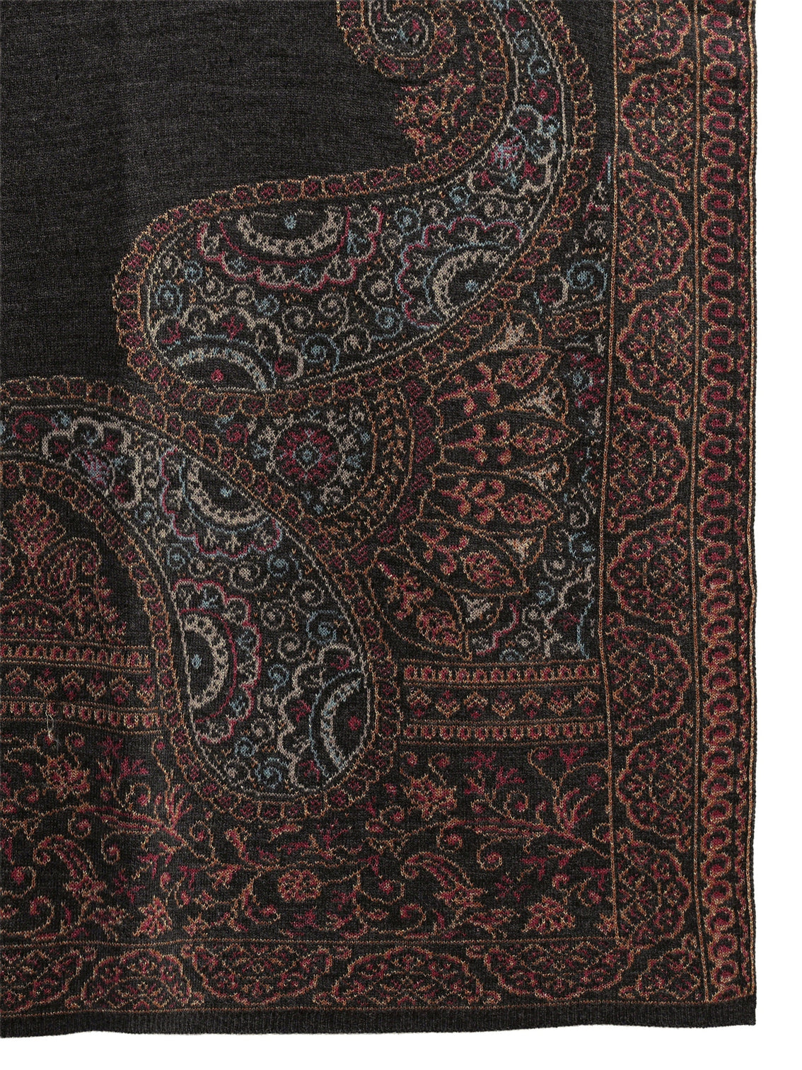 Mameraa Dark Grey Paisley Knitted Acrylic Wrap Shawl
