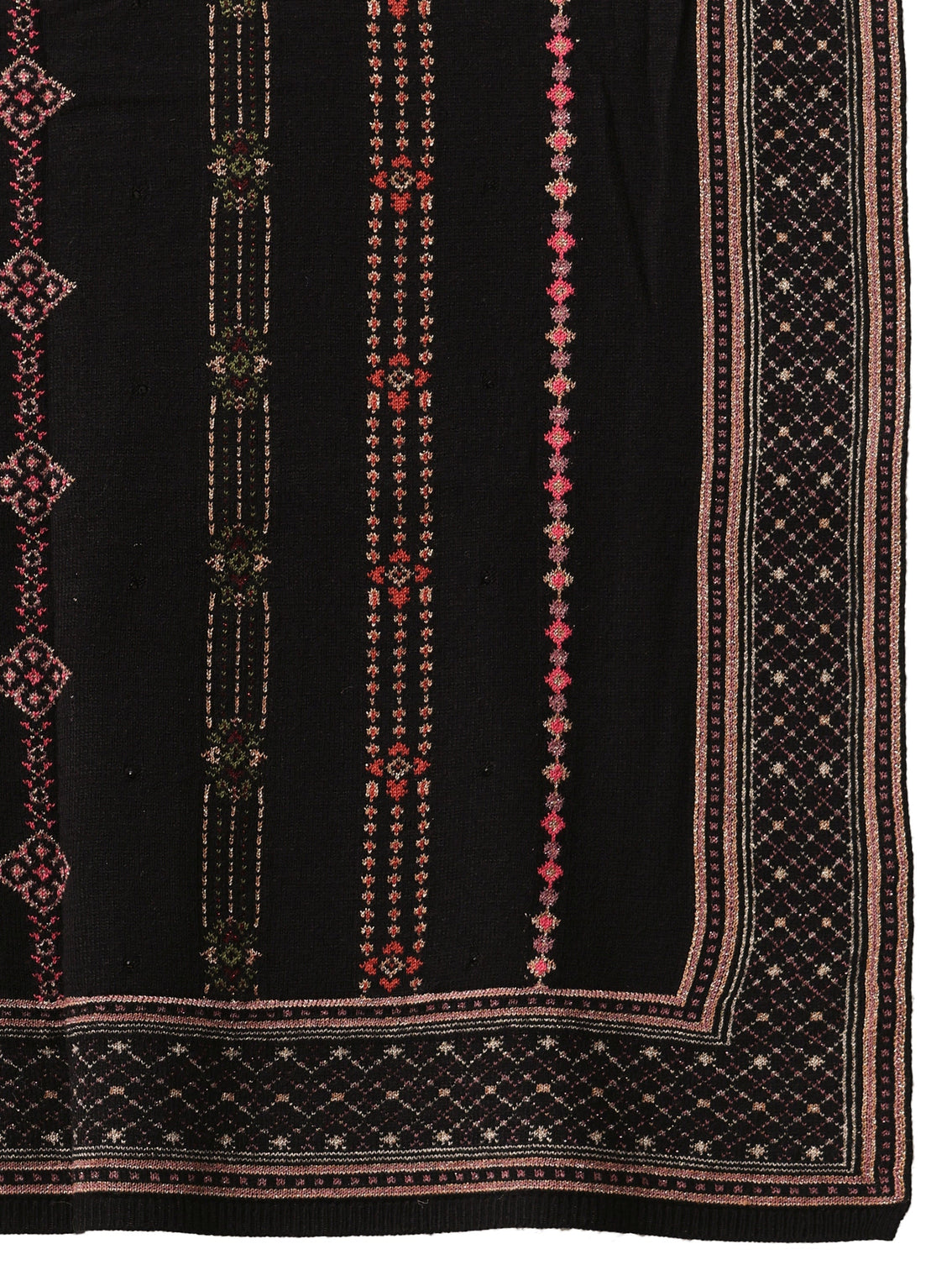 Mameraa Black Floral Knitted Acrylic Wrap Shawl