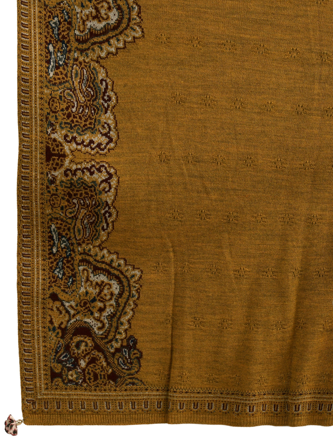 Mameraa Mustard Ethnic Mesh Knitted Acrylic Wrap Shawl