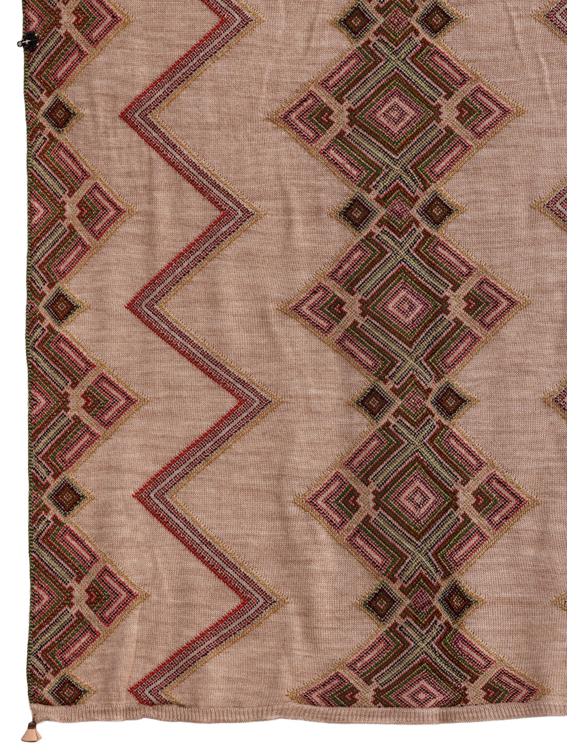 Mameraa Beige Geometric Knitted Acrylic Wrap Shawl