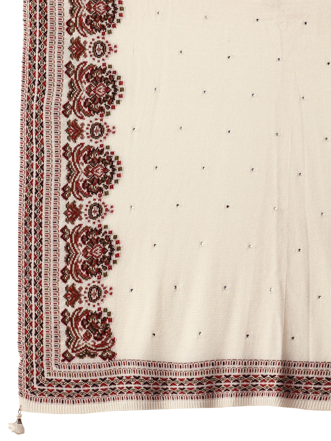 Mameraa White Ethnic Knitted Acrylic Wrap Shawl