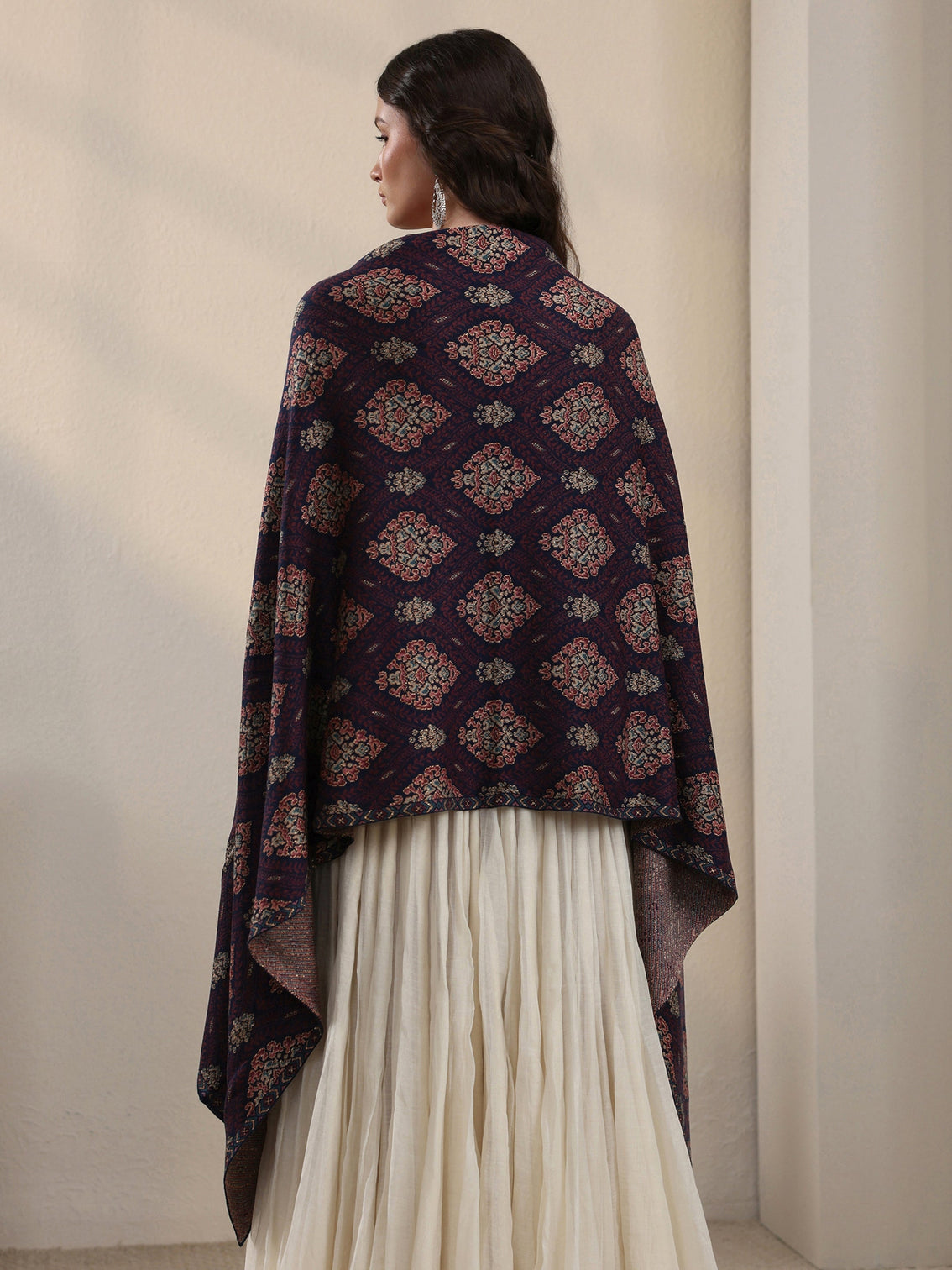 Mameraa Blue Ethnic Knitted Acrylic Wrap Shawl
