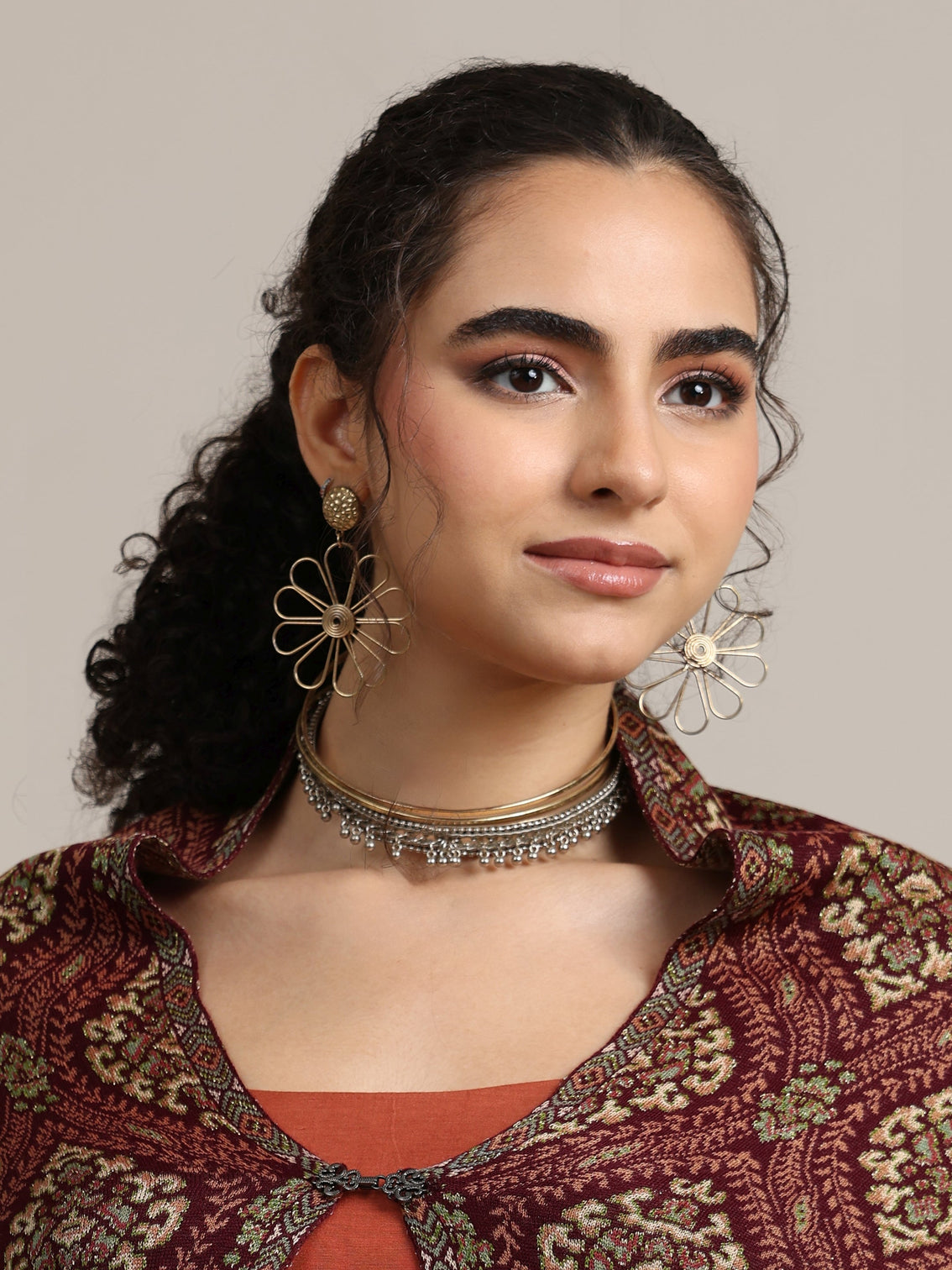 Mameraa Maroon Ethnic Knitted Acrylic Wrap Shawl