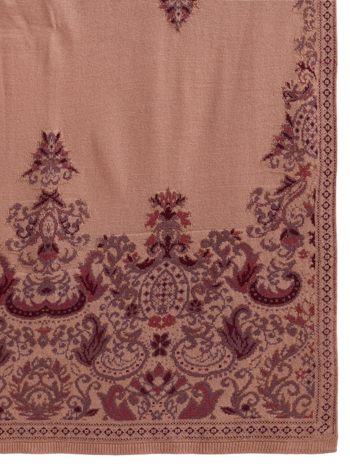 Mameraa Beige Ethnic Knitted Acrylic Shawl