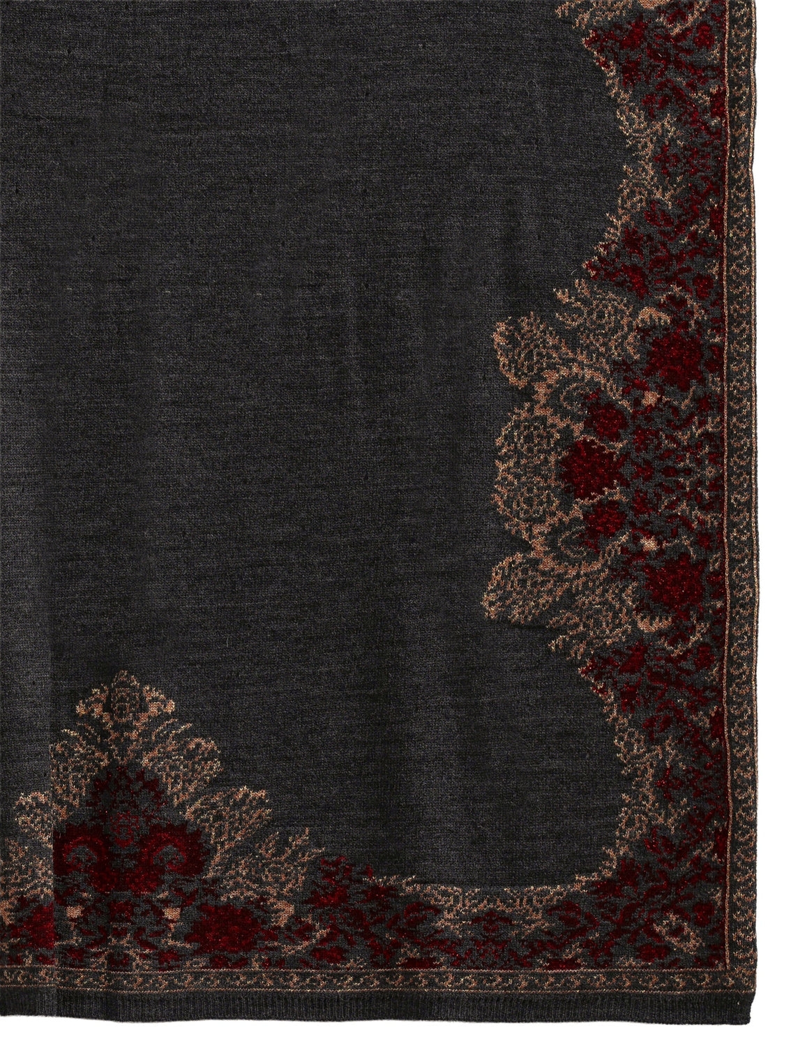 Mameraa Dark Grey Ethnic Knitted Acrylic Wrap Shawl