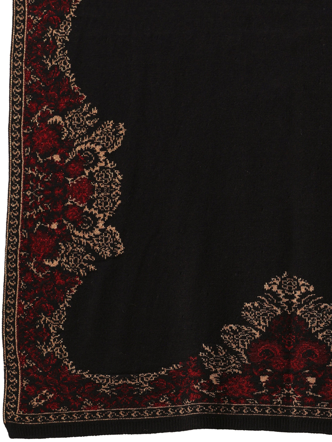 Mameraa Black Floral Knitted Acrylic Wrap Shawl