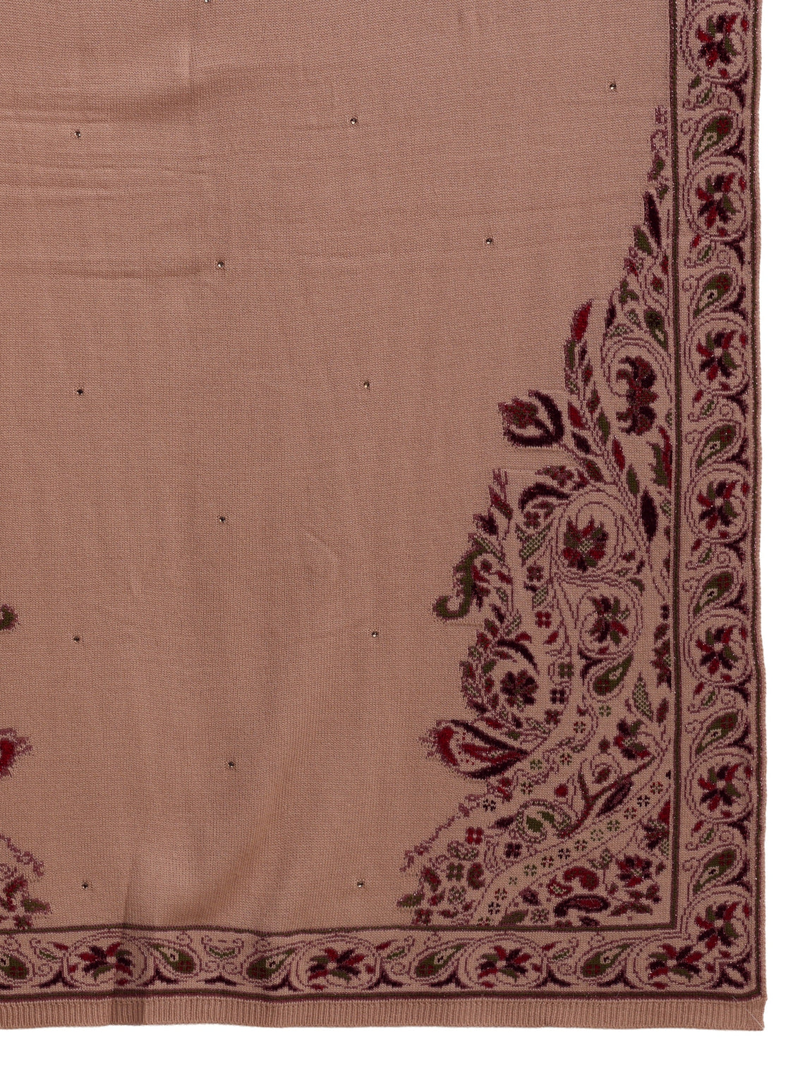 Mameraa Beige Floral Knitted Acrylic Wrap Shawl