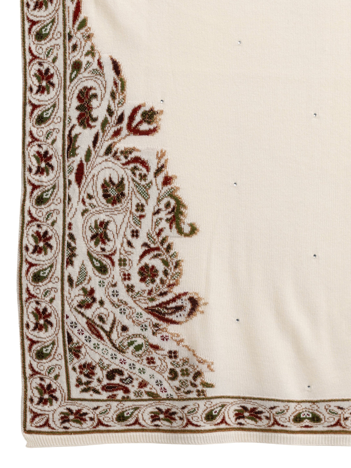 Mameraa White Floral Knitted Acrylic Wrap Shawl