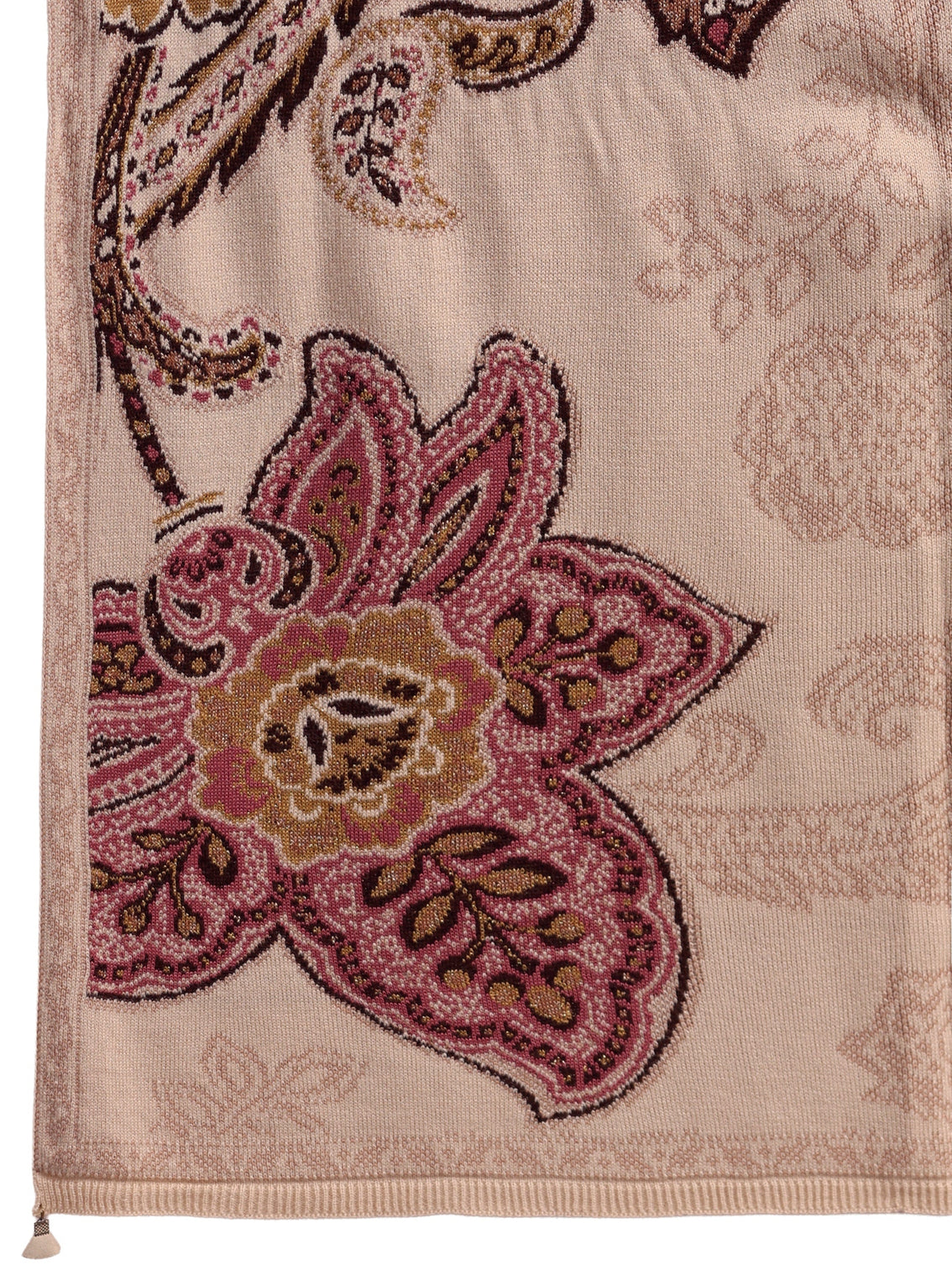 Mameraa Beige Floral Knitted Acrylic Wrap Shawl