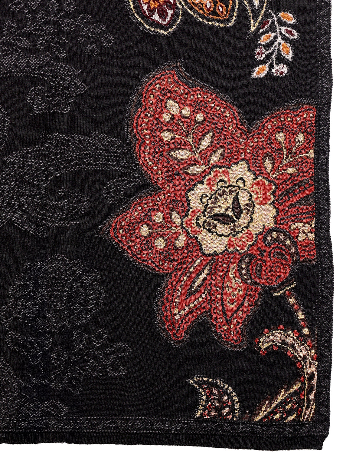 Mameraa Black Floral Knitted Acrylic Wrap Shawl