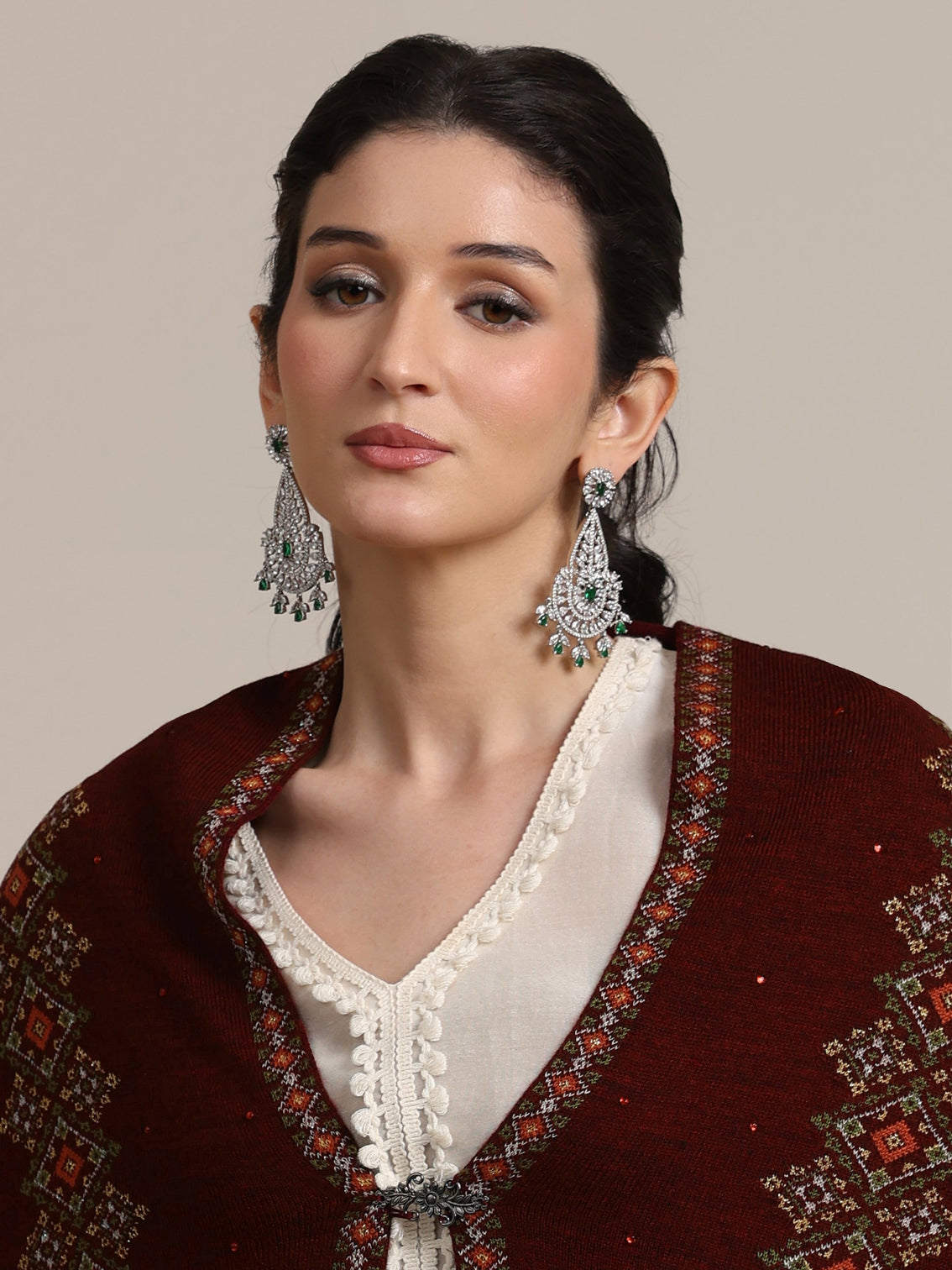 Mameraa Maroon Ethnic Knitted Acrylic Wrap Shawl