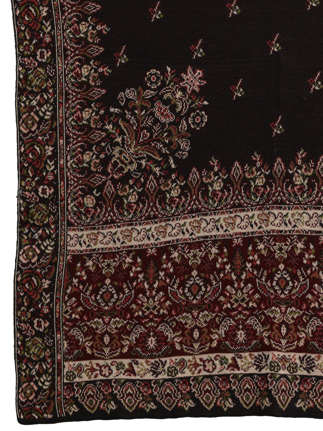 Mameraa Black Floral Knitted Acrylic Wrap Shawl