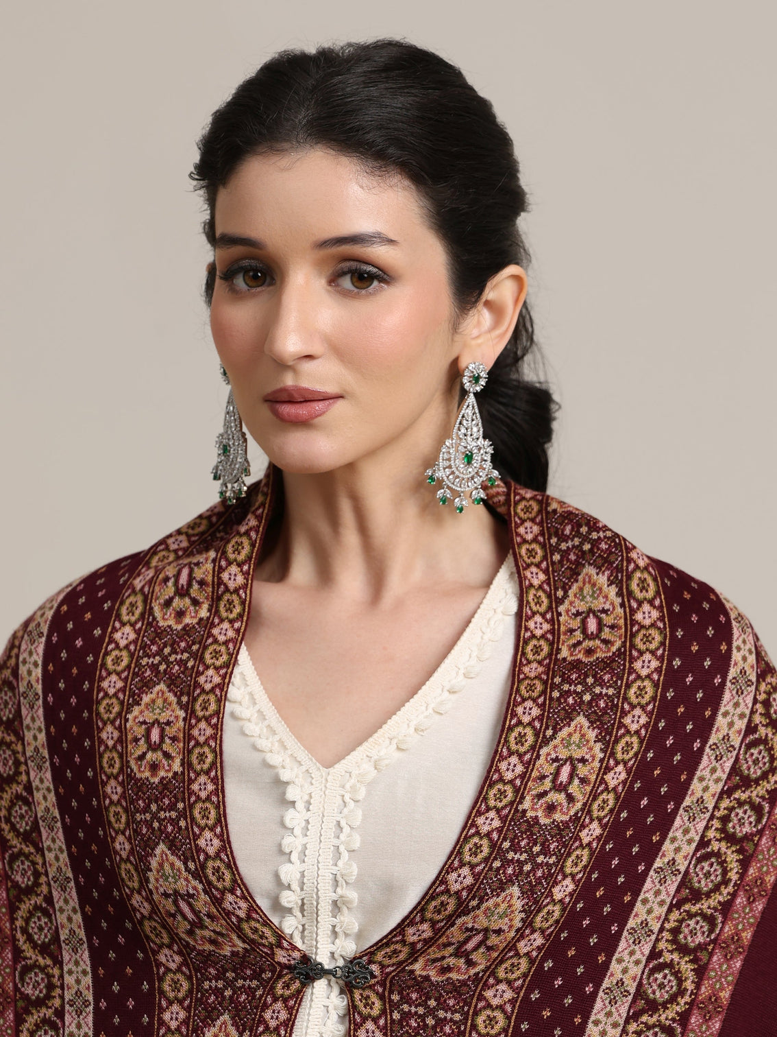 Mameraa Maroon Ethnic Knitted Acrylic Wrap Shawl