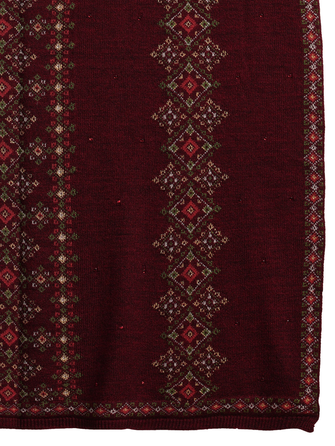 Mameraa Maroon Ethnic Knitted Acrylic Wrap Shawl