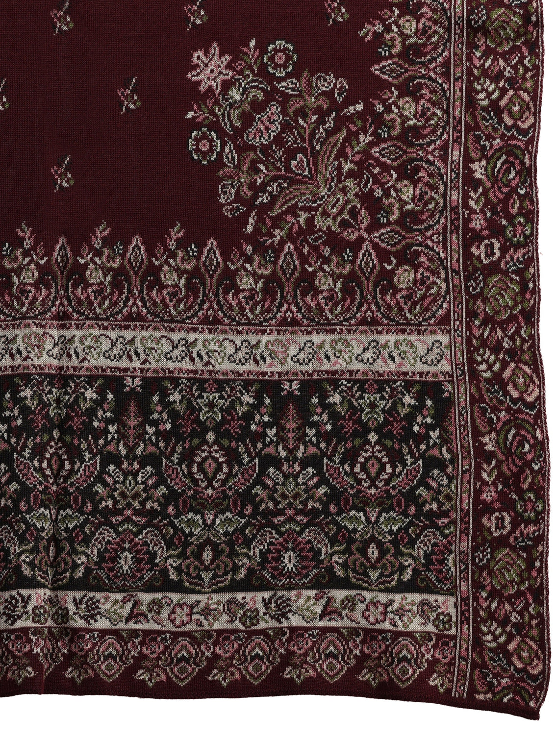 Mameraa Maroon Floral Knitted Acrylic Wrap Shawl